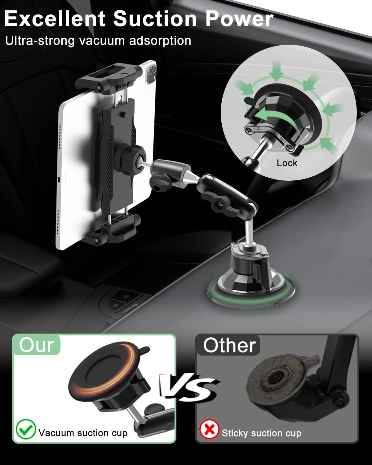 پایه تبلت داشبوردی با مکنده و بازوی فلزی تاشو و قابل تنظیم 360 درجه، مناسب برای آیپد پرو/ایر/مینی، گلکسی و دستگاه های 6.1 تا 15.6 اینچی پایه تبلت داشبوردی با مکنده و بازوی فلزی تاشو و قابل تنظیم 360 درجه، مناسب برای آیپد پرو/ایر/مینی، گلکسی و دستگاه های 6.1 تا 15.6 اینچی