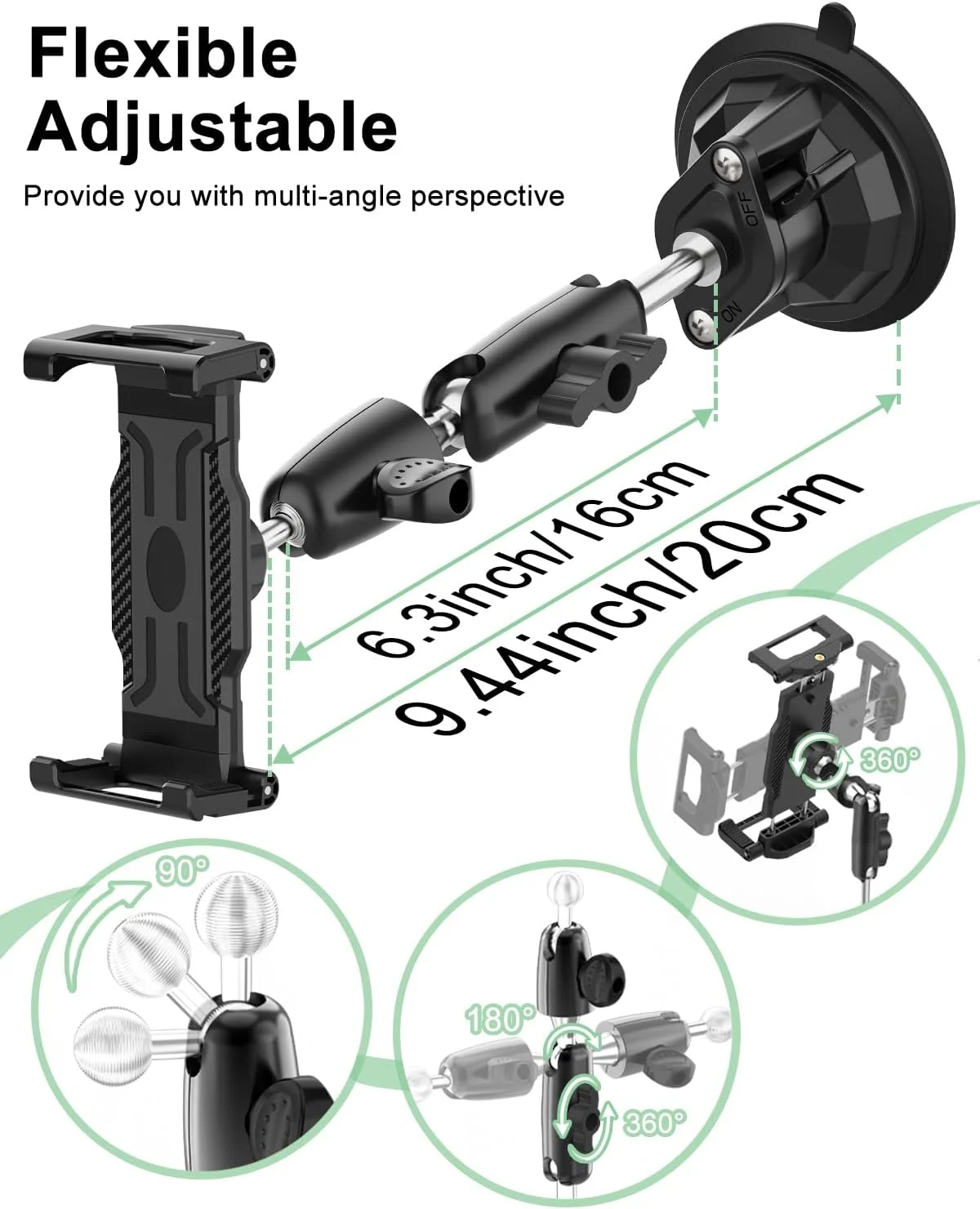 پایه تبلت داشبوردی با مکنده و بازوی فلزی تاشو و قابل تنظیم 360 درجه، مناسب برای آیپد پرو/ایر/مینی، گلکسی و دستگاه های 6.1 تا 15.6 اینچی پایه تبلت داشبوردی با مکنده و بازوی فلزی تاشو و قابل تنظیم 360 درجه، مناسب برای آیپد پرو/ایر/مینی، گلکسی و دستگاه های 6.1 تا 15.6 اینچی