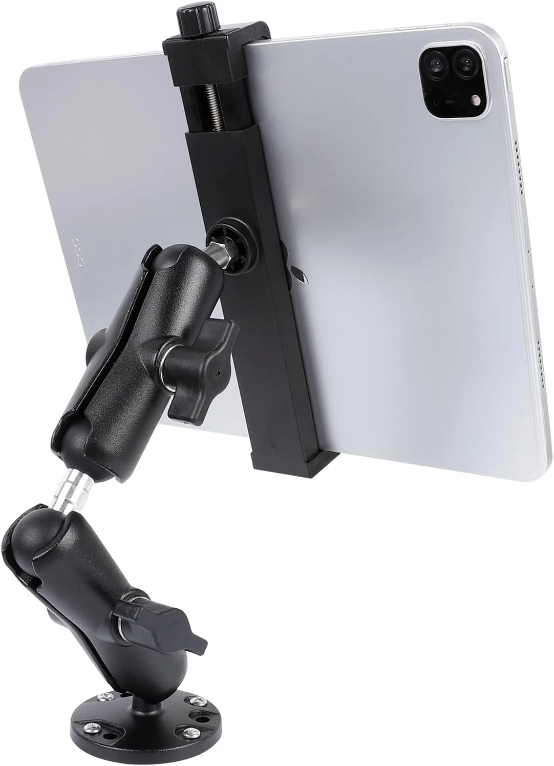 پایه نگهدارنده تبلت آلومینیومی سنگین با قابلیت نصب با پیچ برای تبلت های 6.5 تا 12.9 اینچی/آیپد پرو/مینی/سرفیس، نگهدارنده تبلت دو مرحله ای 360 درجه قابل تنظیم برای کامیون، خودروهای تجاری، میز کار، دیوار و غیره