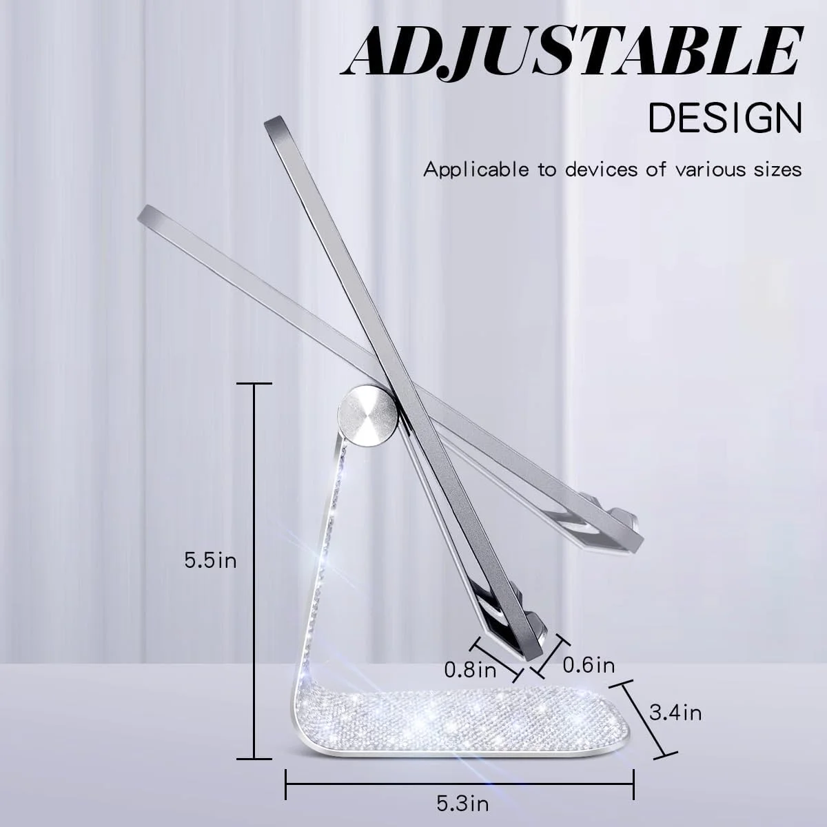 پایه تبلت کریستالی براق برای میز، نگهدارنده تبلت قابل تنظیم اکلیلی، پایه نگهدارنده سازگار با آیپد پرو 11، 9.7، 10.5، 12.9 ایر مینی 4 3 2، کیندل، نکسوس، تبلت های 4-13 اینچی (نقره ای)