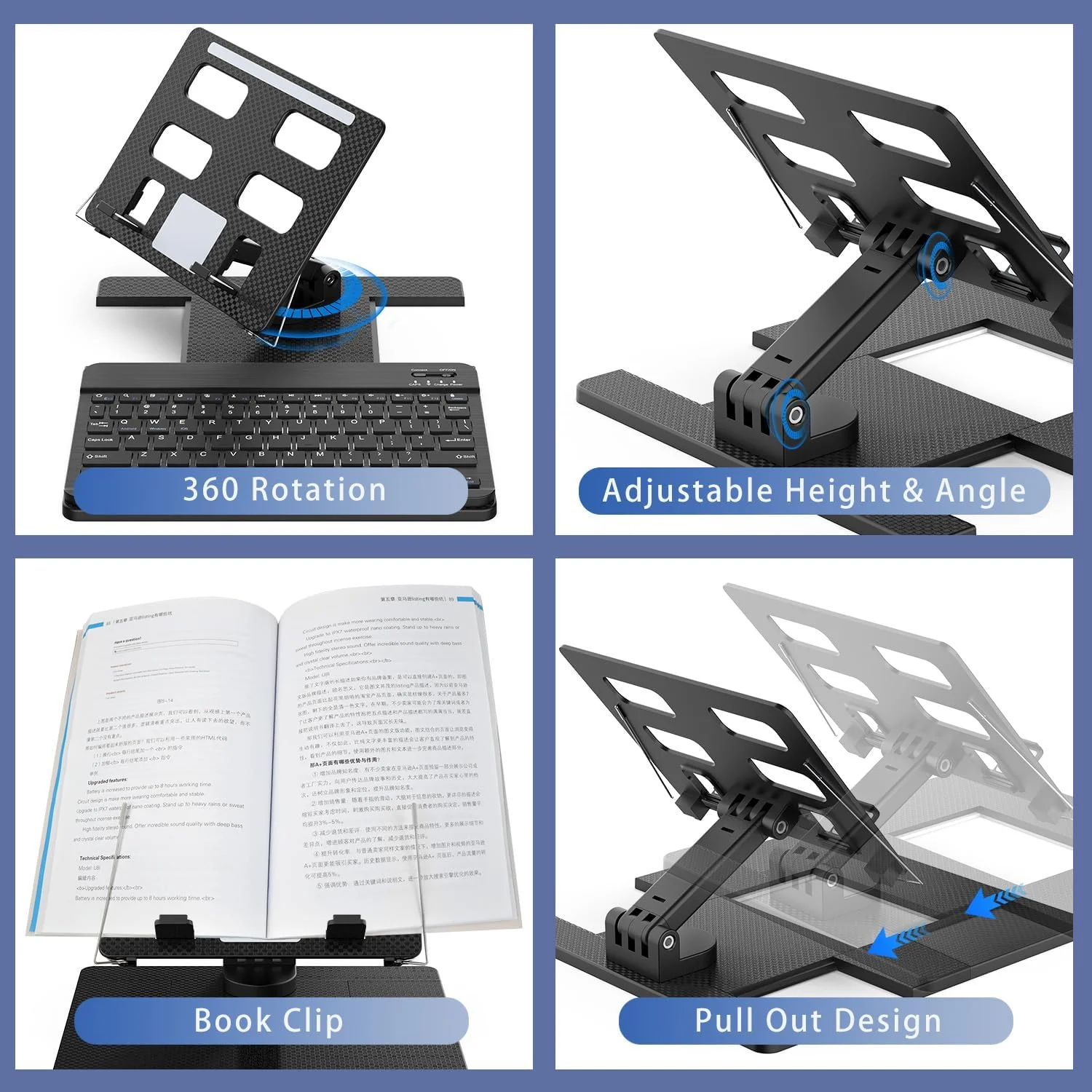 ست پایه نگهدارنده، کیبورد و ماوس برای Samsung Galaxy Z Fold 7 6 5 4، کیبورد بلوتوث مینی قابل حمل به همراه پایه نگهدارنده تبلت تاشو و قابل تنظیم برای آیپد و تمامی تبلت ها و تلفن های هوشمند 4.7 تا 12.9 اینچی