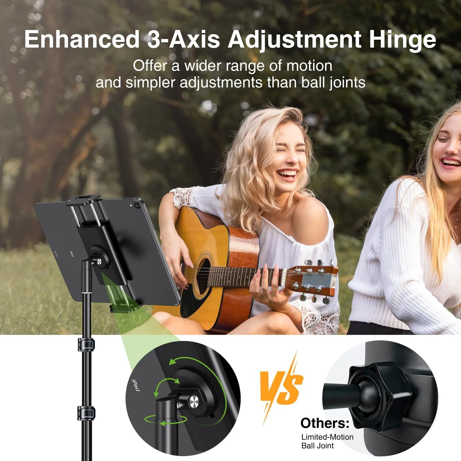 پایه نگهدارنده تبلت آلومینیومی Elitehood (جمع و جور و سبک وزن)، سه پایه آیپد قابل تنظیم با نگهدارنده تبلت جداشدنی رزوه 5/8 اینچی، پایه تبلت چرخشی 360 درجه برای تبلت ها و تلفن های 4.7-13 اینچی