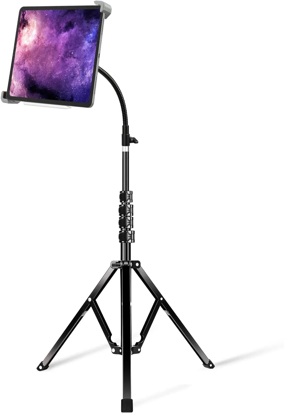 پایه رومیزی آیپد پرو Elitehood، سه پایه گردنی غازی 70 اینچی برای آیپد پرو 12.9 13 اینچ، ایر 13 11، نگهدارنده سه پایه فلزی سنگین برای تبلت های بزرگ 9.5-14.5 اینچی