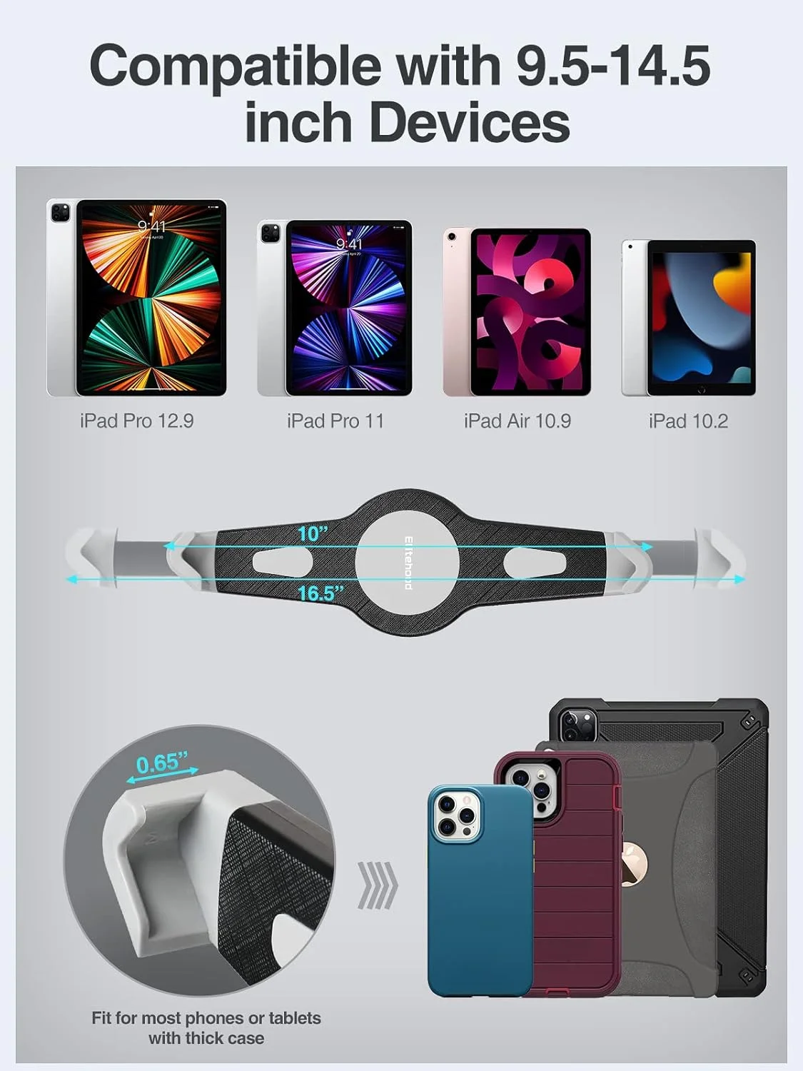 پایه رومیزی آیپد پرو Elitehood، سه پایه گردنی غازی 70 اینچی برای آیپد پرو 12.9 13 اینچ، ایر 13 11، نگهدارنده سه پایه فلزی سنگین برای تبلت های بزرگ 9.5-14.5 اینچی