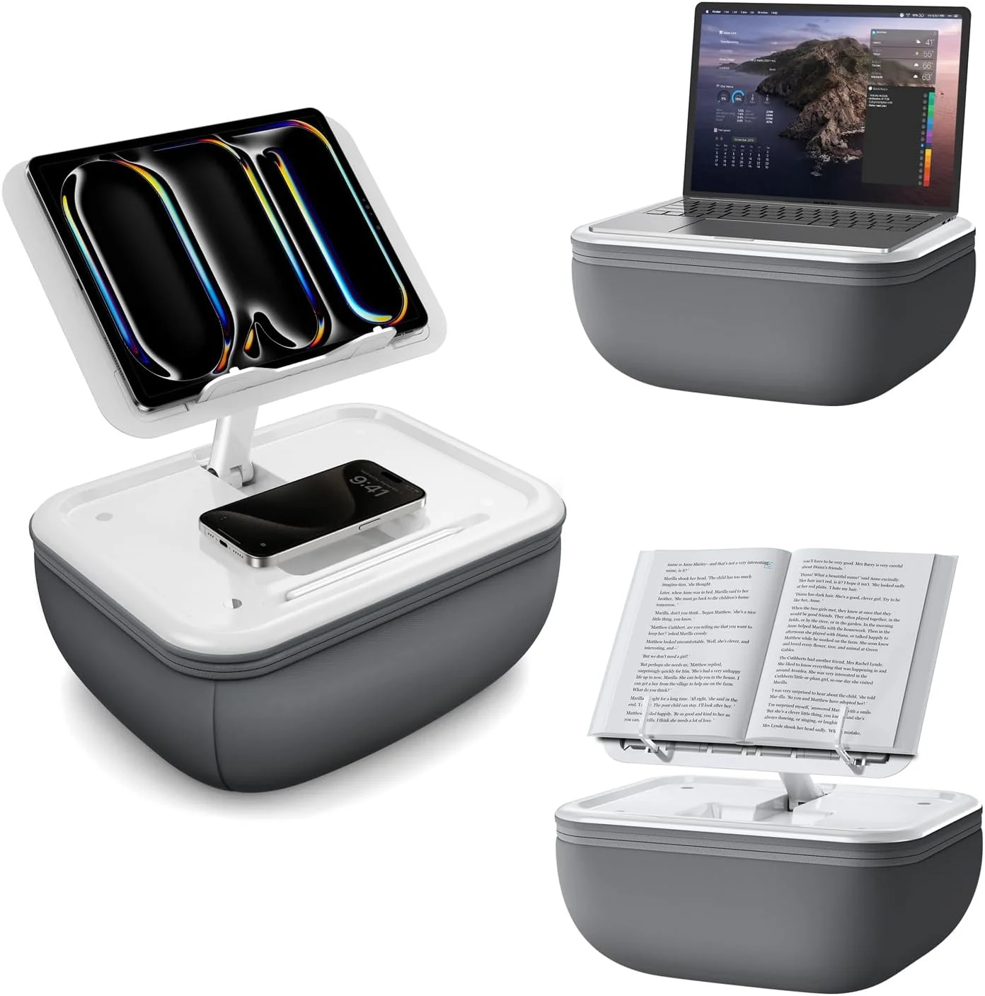 پایه نگهدارنده تبلت بالش‌مانند elitehood برای استفاده روی پا، پایه تبلت با قابلیت تنظیم زاویه، نگهدارنده تبلت با بالشتک نرم برای تختخواب، سازگار با لپ‌تاپ، مک‌بوک، آیپد پرو ایر مینی، کیندل، کتاب‌ها و دستگاه‌های 4 تا 15.6 اینچی، خاکستری