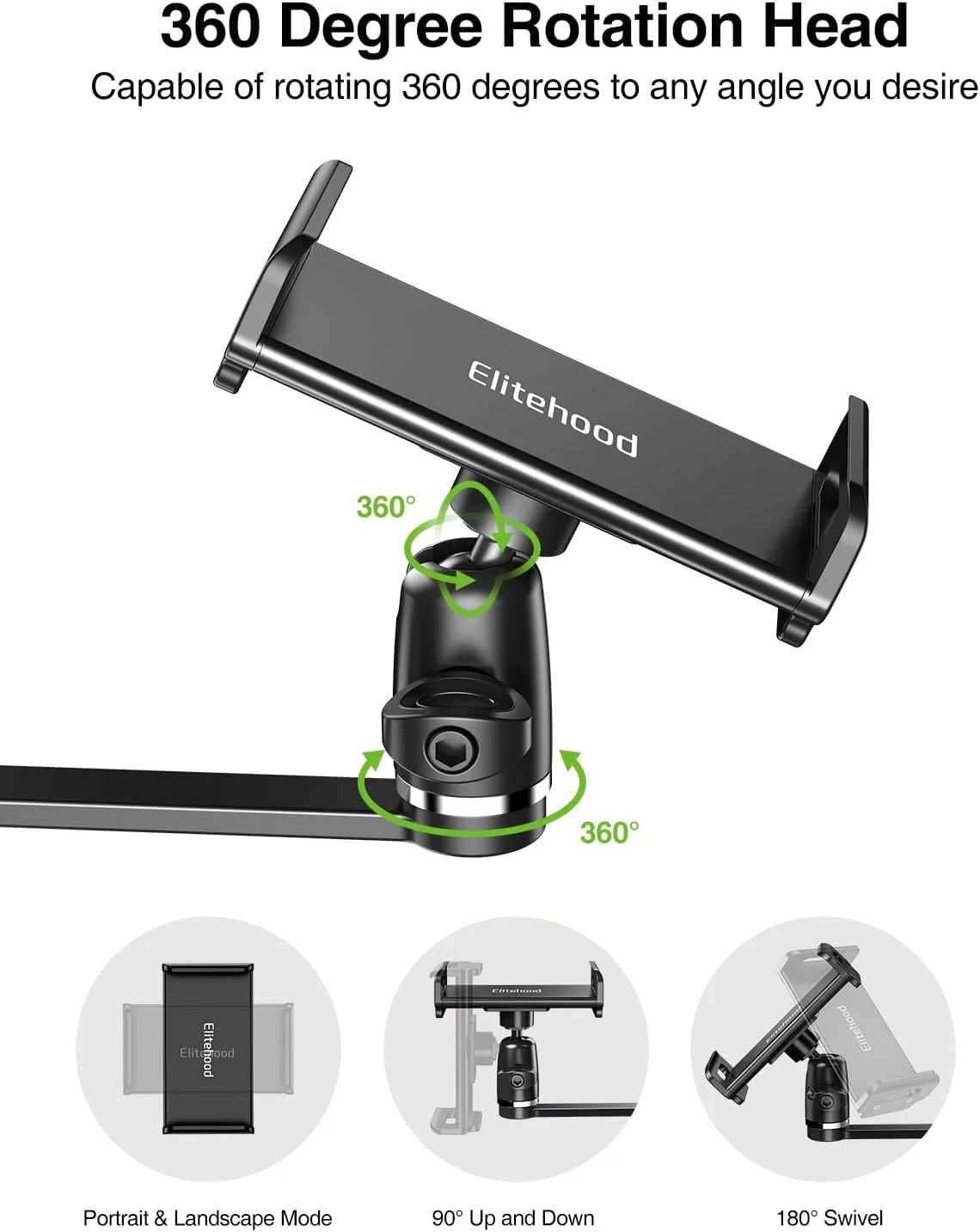 نگهدارنده آیپد بازویی بلند 8.5 اینچی elitehood برای پایه میکروفون، نگهدارنده تبلت پایه میکروفون آلومینیومی قابل تنظیم 360 درجه برای میکروفون و موسیقی صحنه، پایه آیپد سازگار با تبلت های 4-13 اینچی، آیفون و تلفن ها