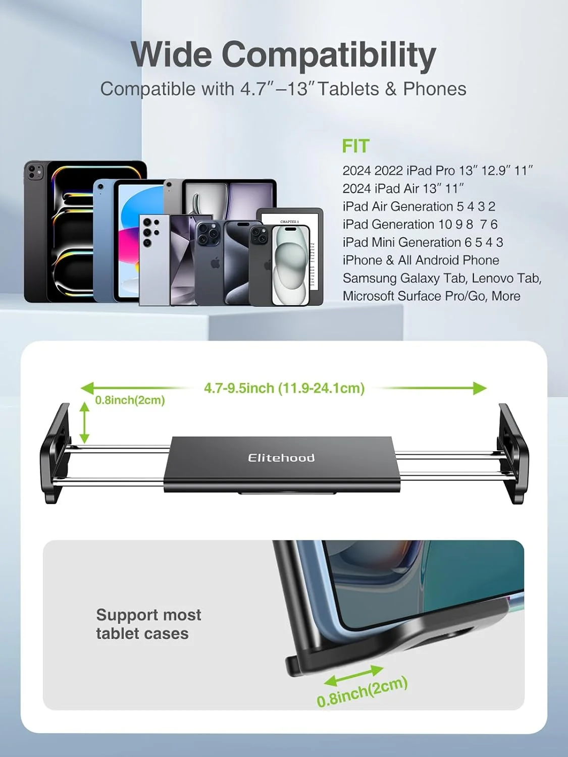 پایه سه پایه فلزی آیپد Elitehood و نگهدارنده پایه ایستاده تبلت گردن غازی قابل تنظیم 72 اینچی، پایه ایستاده آلومینیومی سنگین آیپد برای پرو 12.9 11، مینی، ایر، آیفون و تلفن های همراه تبلت 4.7-12.9 اینچی