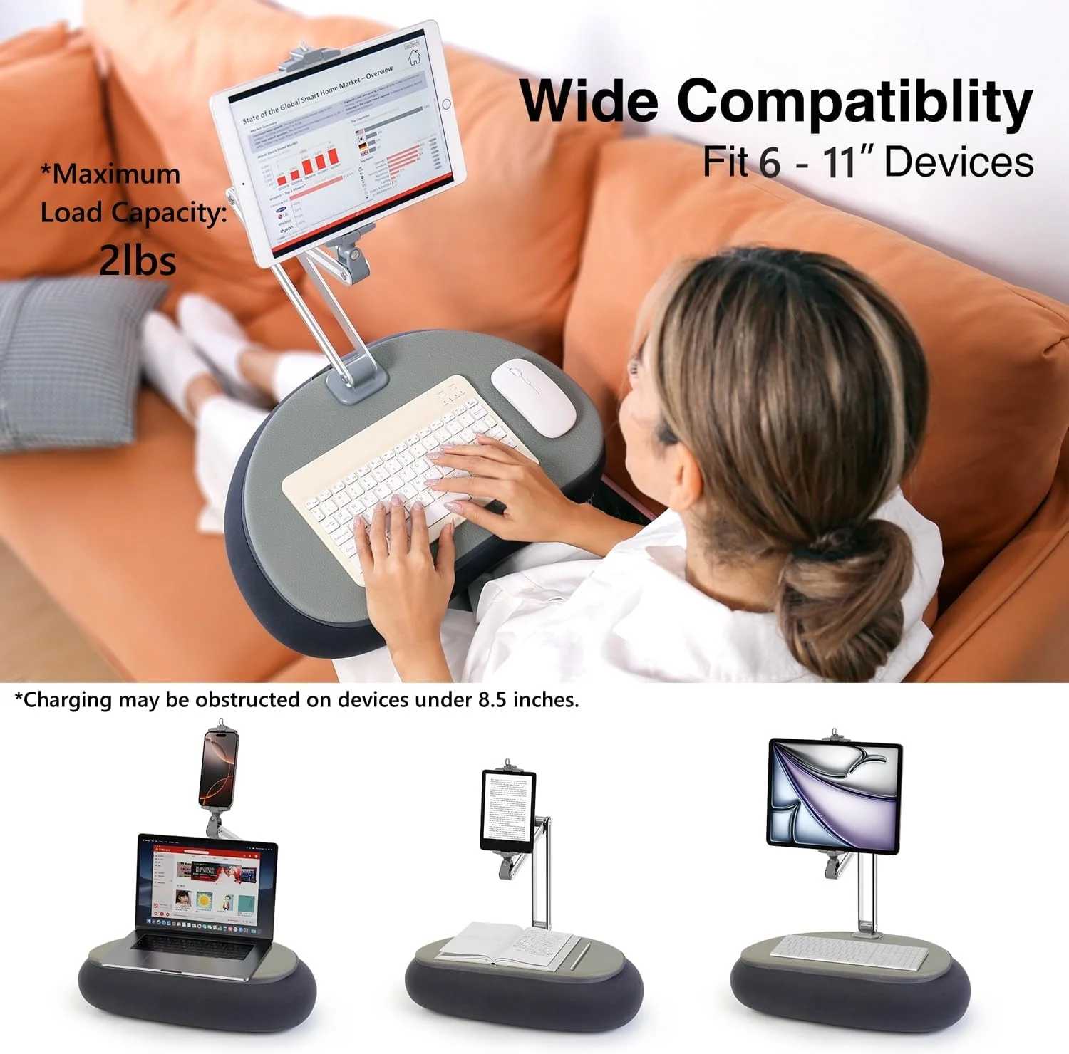 پایه نگهدارنده تبلت بلند elitehood، بازوی بلند قابل تنظیم نگهدارنده تبلت برای مطالعه در تخت، پایه آیپد با قابلیت چرخش 360 درجه برای استفاده روی پا، سازگار با آیپد ایر مینی پرو آیفون و تلفن همراه 6 تا 13 اینچی