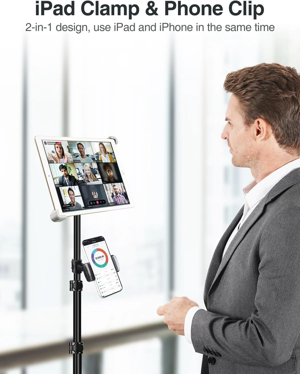 پایه نگهدارنده آیپد Elitehood، پایه آیپد آلیاژ آلومینیوم، چرخش 360 درجه با ارتفاع قابل تنظیم، سازگار با تمام تبلت های 7.9-11 اینچی