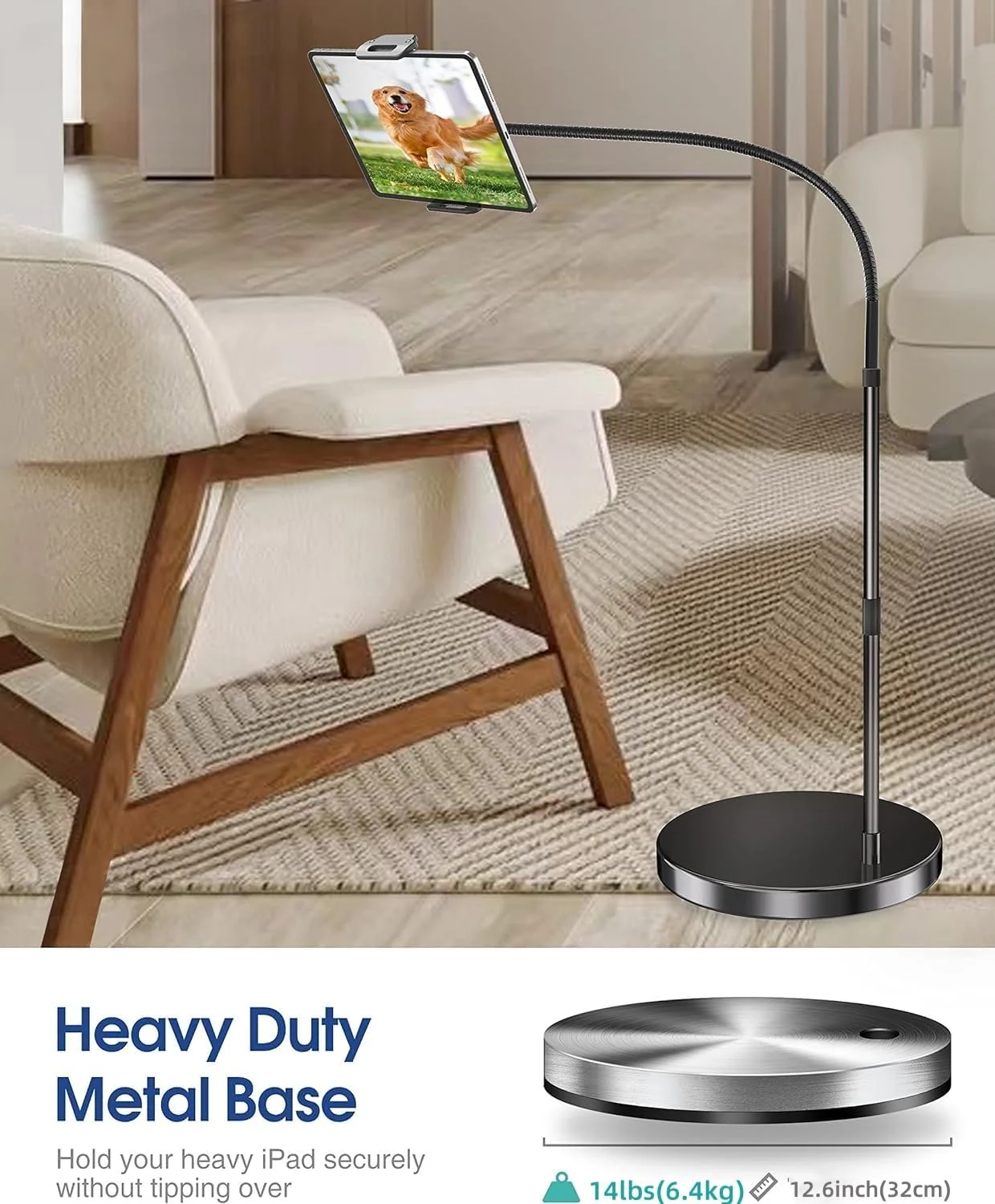 پایه نگهدارنده آیپد الیت هود با پایه سنگین 6.3 کیلوگرمی، پایه رومیزی تبلت گردن غازی قابل تنظیم، نگهدارنده آیپد بلند برای تختخواب سازگار با کیندل، آیفون و تبلت های 4.7-13 اینچی پایه نگهدارنده آیپد الیت هود با پایه سنگین 6.3 کیلوگرمی، پایه رومیزی تبلت گردن غازی قابل تنظیم، نگهدارنده آیپد بلند برای تختخواب سازگار با کیندل، آیفون و تبلت های 4.7-13 اینچی
