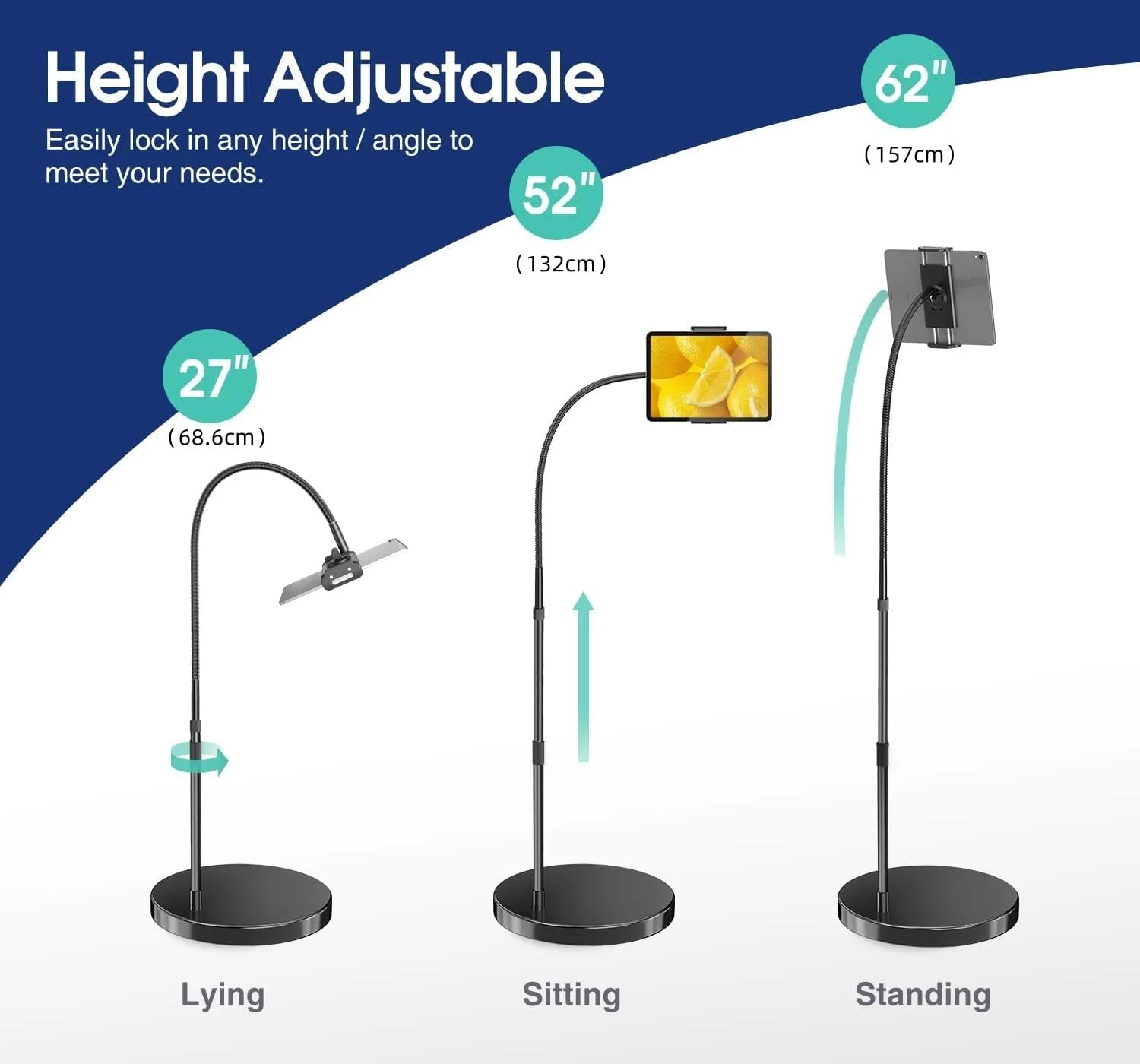 پایه نگهدارنده آیپد الیت هود با پایه سنگین 6.3 کیلوگرمی، پایه رومیزی تبلت گردن غازی قابل تنظیم، نگهدارنده آیپد بلند برای تختخواب سازگار با کیندل، آیفون و تبلت های 4.7-13 اینچی پایه نگهدارنده آیپد الیت هود با پایه سنگین 6.3 کیلوگرمی، پایه رومیزی تبلت گردن غازی قابل تنظیم، نگهدارنده آیپد بلند برای تختخواب سازگار با کیندل، آیفون و تبلت های 4.7-13 اینچی