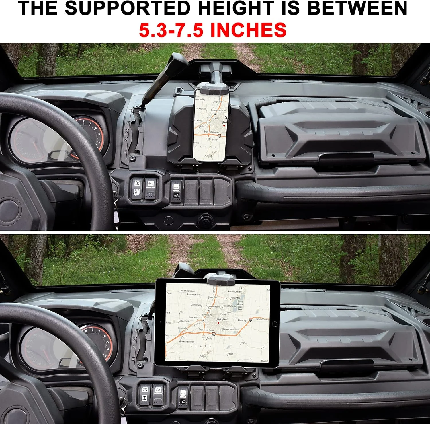 نگهدارنده دستگاه الکترونیکی با جعبه ذخیره سازی یکپارچه برای لوازم جانبی Can Am Defender/MAX 2016-2023، نگهدارنده تلفن، پایه تبلت، جعبه ذخیره سازی داشبورد مناسب برای سیستم تهویه حرارتی نیست