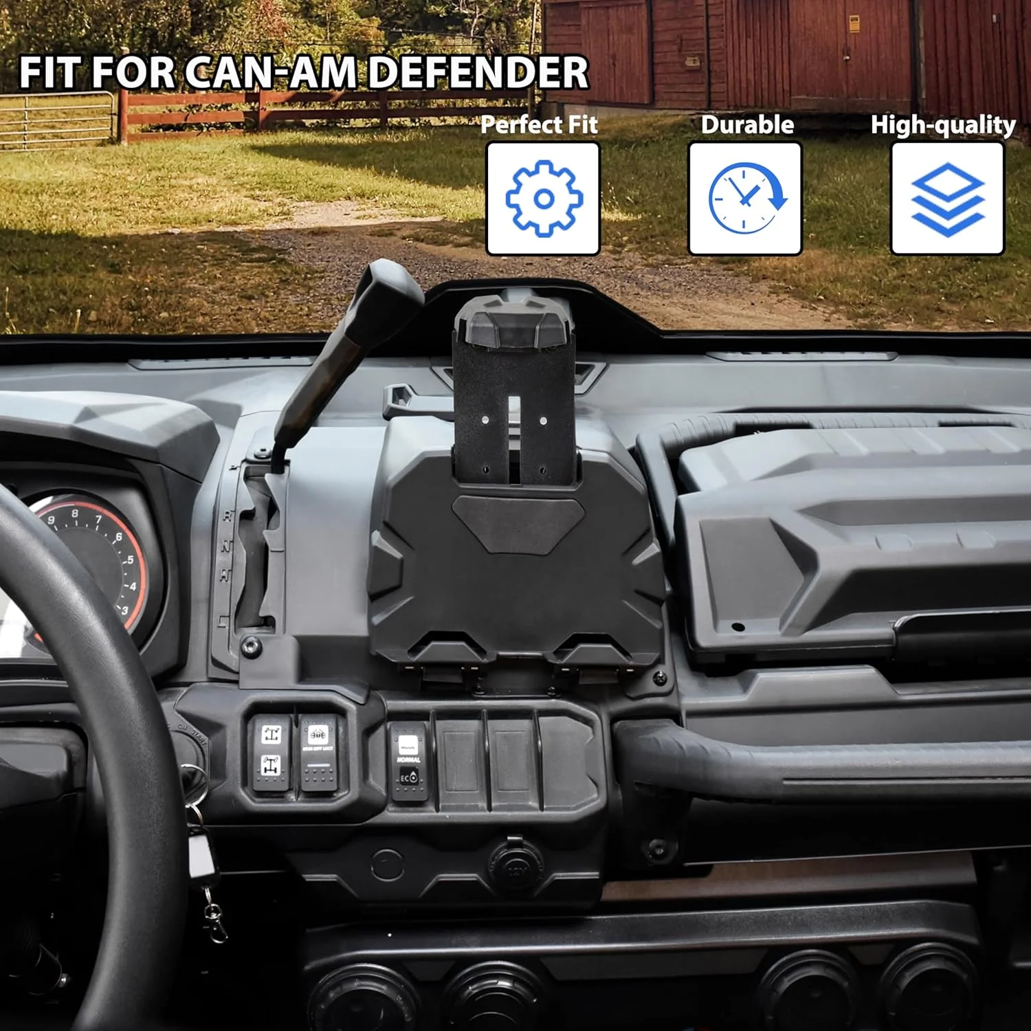 نگهدارنده دستگاه الکترونیکی با جعبه ذخیره سازی برای Can Am Defender، نگهدارنده تلفن، آیپد، تبلت، GPS، سینی سازمان دهنده برای Can-Am Defender HD5 HD8 HD10 MAX 2016-2023