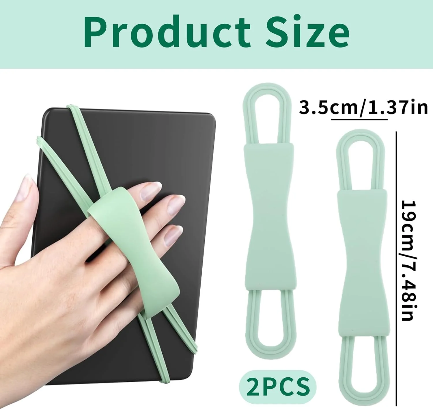 بند دستی تبلت و کتابخوان، بسته 2 عددی لوازم جانبی کتابخوان برای مطالعه در تخت - نگهدارنده سیلیکونی سبک و ایمن برای تبلت/پیپروایت/کوبو/اواسیس/کتاب الکترونیکی/گوشی 4.7-8 اینچی، ماچا