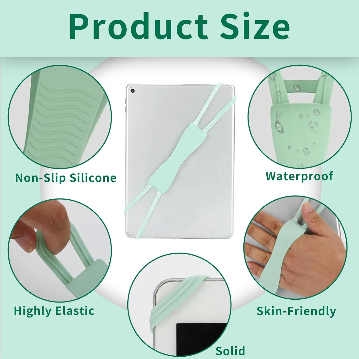 بند دستی تبلت و کتابخوان، بسته 2 عددی لوازم جانبی کتابخوان برای مطالعه در تخت - نگهدارنده سیلیکونی سبک و ایمن برای تبلت/پیپروایت/کوبو/اواسیس/کتاب الکترونیکی/گوشی 4.7-8 اینچی، ماچا