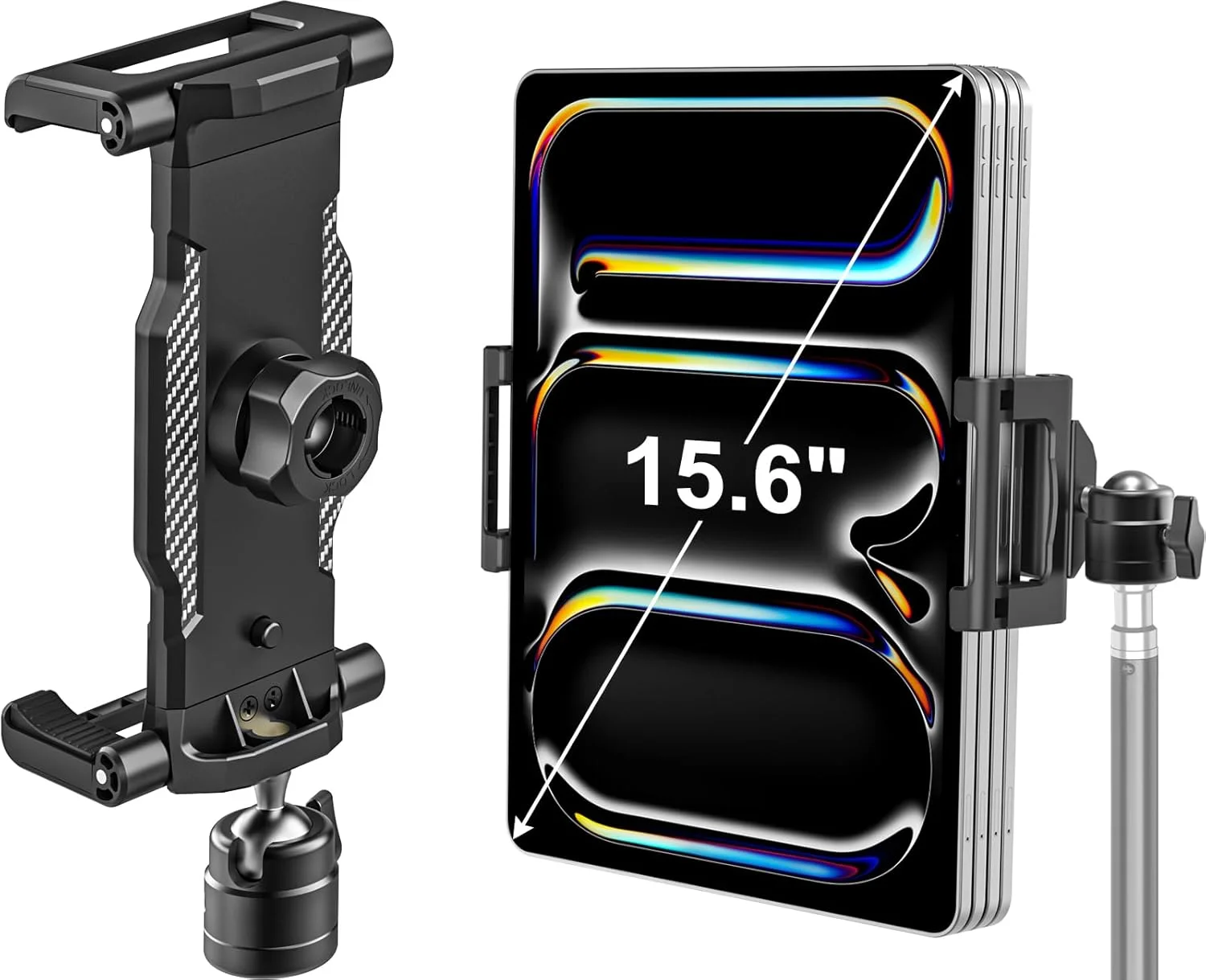 آداپتور اتصال سه پایه برای آیپد، نگهدارنده سه پایه تبلت [تا 15.6 اینچ] با سر توپی چرخان 360 درجه و رزوه 1/4 اینچی، سازگار با آیپد پرو 13 12.9 ایر مینی، گلکسی تب، آیفون، دستگاه 6.1-15.6 اینچی