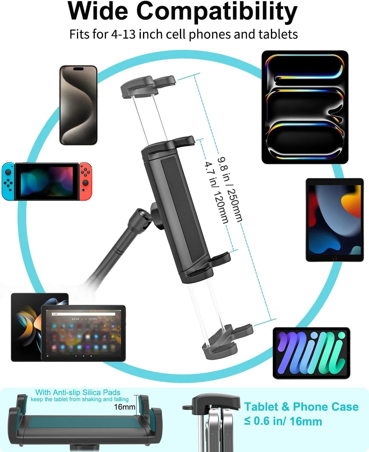 نگهدارنده دیواری تبلت، بازوی جادویی فلزی، پایه دیواری گوشی با قابلیت نصب با دریل برای آشپزخانه/دفتر/کیوسک، مناسب برای آیپد پرو 12.9 ایر مینی، گلکسی تب/زد فولد/زد فلیپ، آیفون، دستگاه های 4 تا 13 اینچی نگهدارنده دیواری تبلت، بازوی جادویی فلزی، پایه دیواری گوشی با قابلیت نصب با دریل برای آشپزخانه/دفتر/کیوسک، مناسب برای آیپد پرو 12.9 ایر مینی، گلکسی تب/زد فولد/زد فلیپ، آیفون، دستگاه های 4 تا 13 اینچی