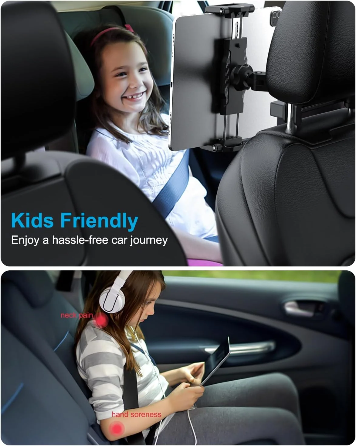 نگهدارنده تبلت صندلی عقب خودرو، پایه نگهدارنده تبلت پشت سری خودرو با بازوی کششی، لوازم ضروری سفر جاده ای برای کودک، مناسب برای آیپد پرو 12.9 ایر مینی، تب، آیفون، دستگاه 6.1-13 اینچی