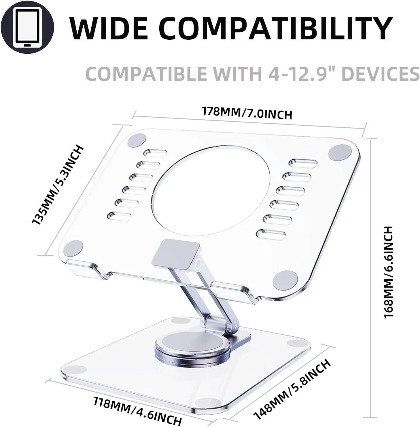 پایه تبلت آکریلیک چرخان 360 درجه، پایه رومیزی قابل تنظیم تاشو سازگار با آیپد پرو، ایر، مینی، کیندل، سرفیس پرو، گلکسی تب، تلفن، 4-13 اینچ، شفاف پایه تبلت آکریلیک چرخان 360 درجه، پایه رومیزی قابل تنظیم تاشو سازگار با آیپد پرو، ایر، مینی، کیندل، سرفیس پرو، گلکسی تب، تلفن، 4-13 اینچ، شفاف