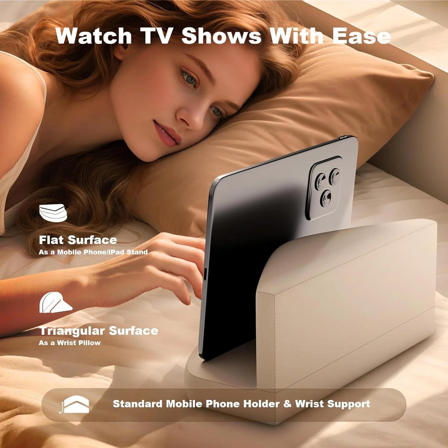 نگهدارنده تلفن همراه بالشتی، طراحی دو در یک، سازگار با تبلت 12.2 اینچی، کاهش فشار مچ دست، پایه بالشتی تبلت چند زاویه ای با روکش قابل جابجایی و شستشو