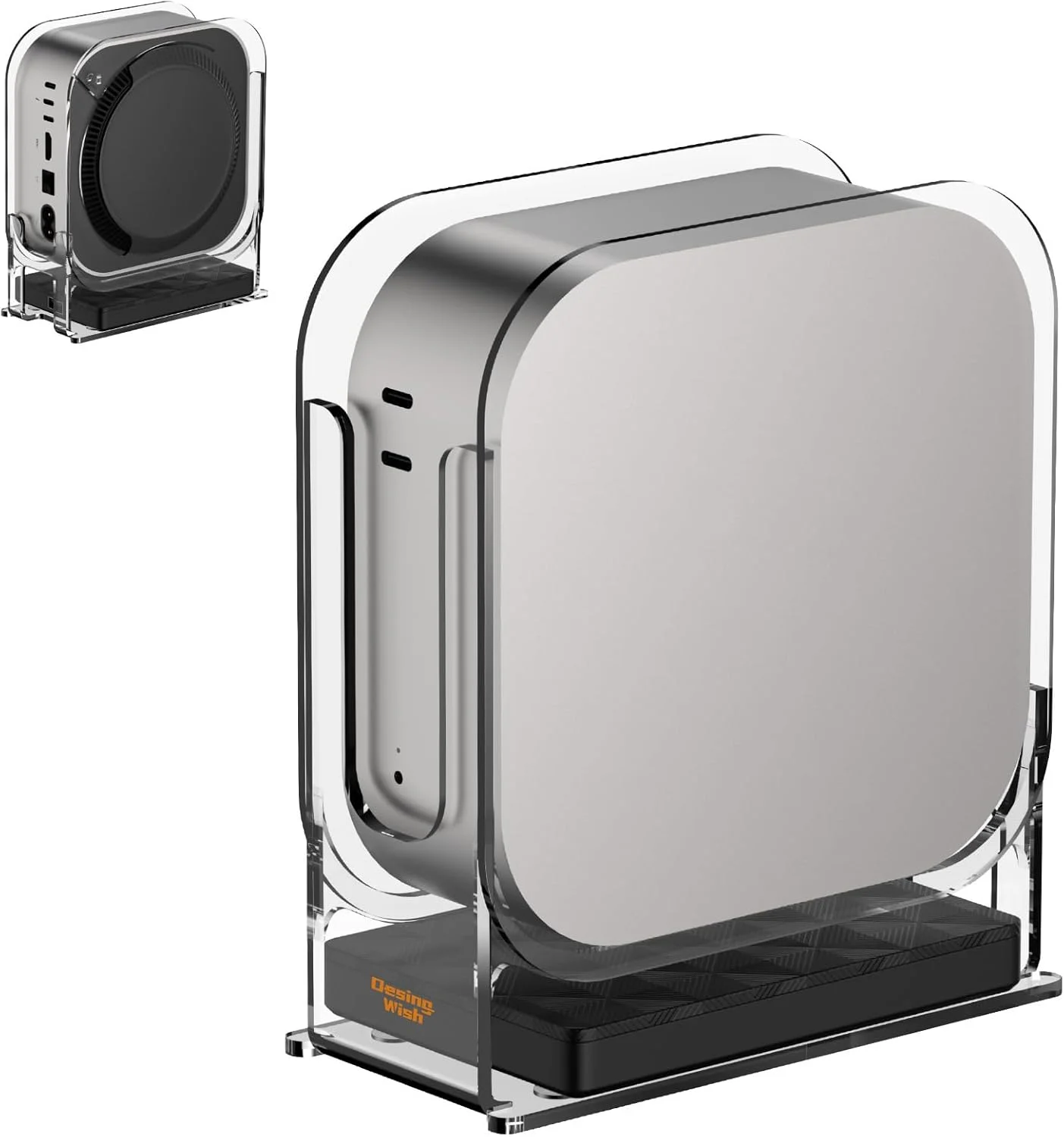 پایه رومیزی عمودی آکریلیک Desing Wish Mac mini M4، دسترسی آسان به دکمه پاور، تهویه و دفع حرارت (شفاف)