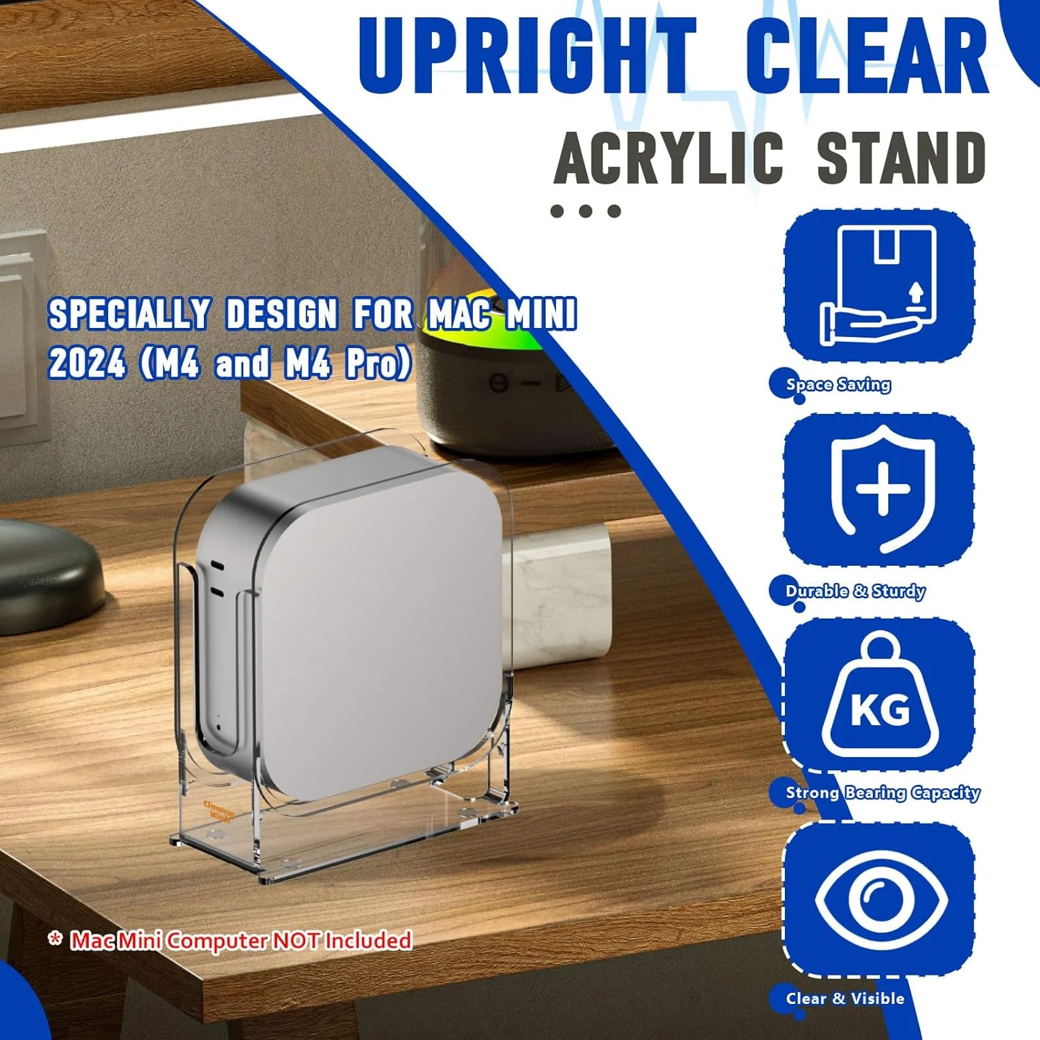 پایه رومیزی عمودی آکریلیک Desing Wish Mac mini M4، دسترسی آسان به دکمه پاور، تهویه و دفع حرارت (شفاف)