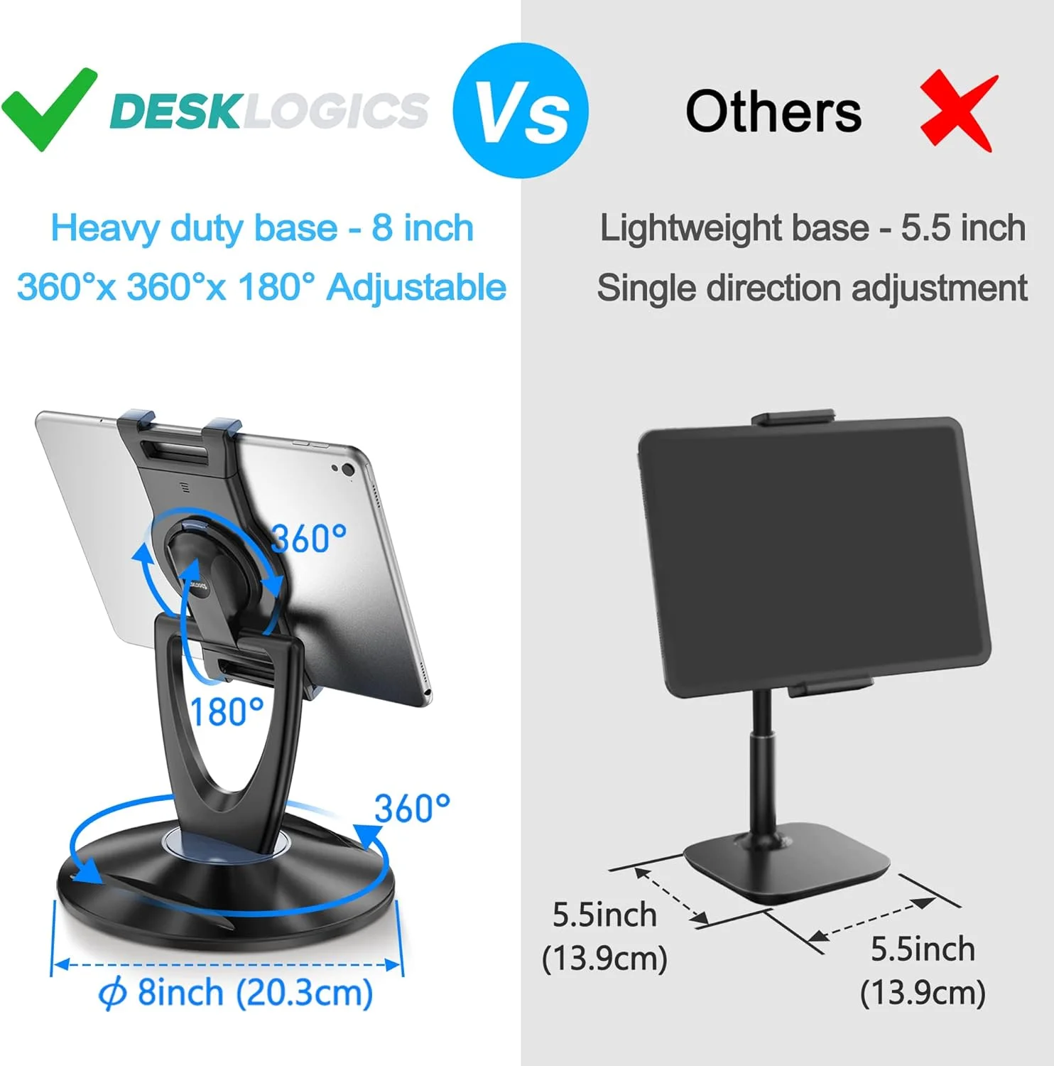 پایه نگهدارنده تبلت آیپد برای میز - 15 تا 33 سانتی متر - پایدار، قابل تنظیم - چرخش 360 درجه، پایه قلم و تلفن برای فروشگاه، کیوسک خرده فروشی، پذیرش، دفتر کار خانگی، ایده های هدیه - مشکی پایه نگهدارنده تبلت آیپد برای میز - 15 تا 33 سانتی متر - پایدار، قابل تنظیم - چرخش 360 درجه، پایه قلم و تلفن برای فروشگاه، کیوسک خرده فروشی، پذیرش، دفتر کار خانگی، ایده های هدیه - مشکی