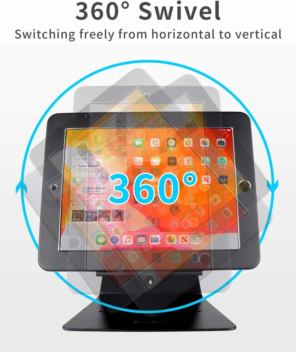 پایه رومیزی ضد سرقت کیوسک امنیتی POS با قفل و کلید، سازگار با آیپد 2، ایر، پرو، طراحی چرخشی، مشکی