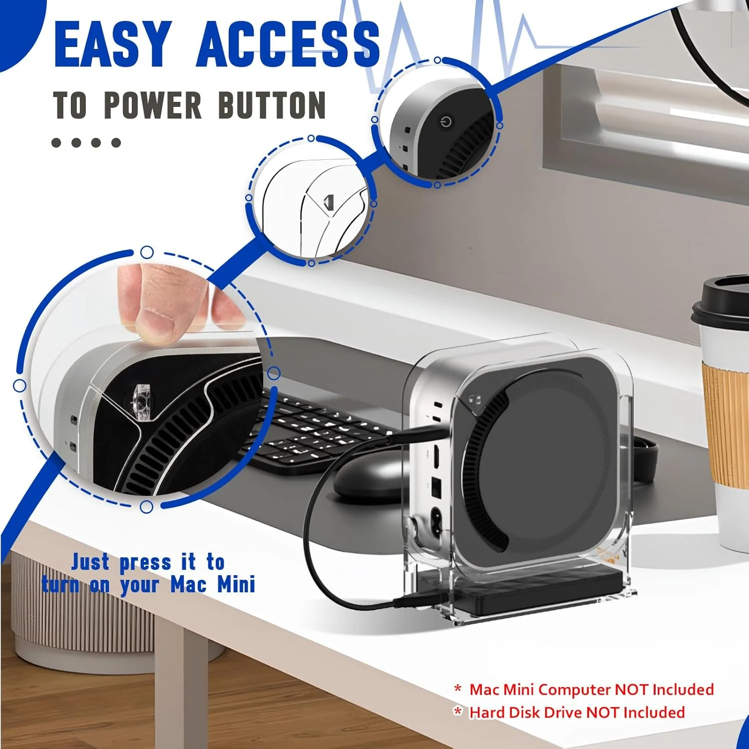 پایه رومیزی عمودی آکریلیک Desing Wish Mac mini M4، دسترسی آسان به دکمه پاور، تهویه و دفع حرارت (شفاف)