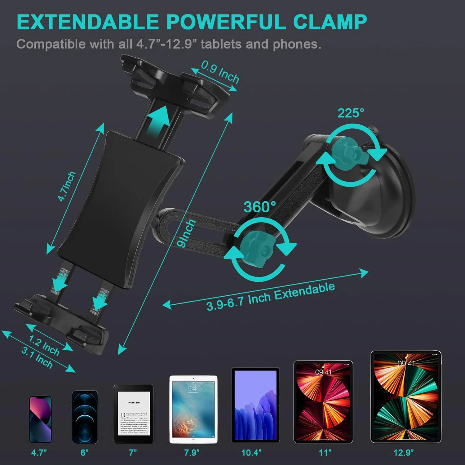 پایه نگهدارنده تبلت برای داشبورد و شیشه اتومبیل، نگهدارنده یونیورسال 360 درجه با مکنده برای آیپد پرو 12.9/11/10.5/9.7/Air/Mini 6 5 4، سامسونگ گلکسی، تبلت و تلفن 4.7-12.9 اینچی، 1 * پد چسبنده TPU پایه نگهدارنده تبلت برای داشبورد و شیشه اتومبیل، نگهدارنده یونیورسال 360 درجه با مکنده برای آیپد پرو 12.9/11/10.5/9.7/Air/Mini 6 5 4، سامسونگ گلکسی، تبلت و تلفن 4.7-12.9 اینچی، 1 * پد چسبنده TPU