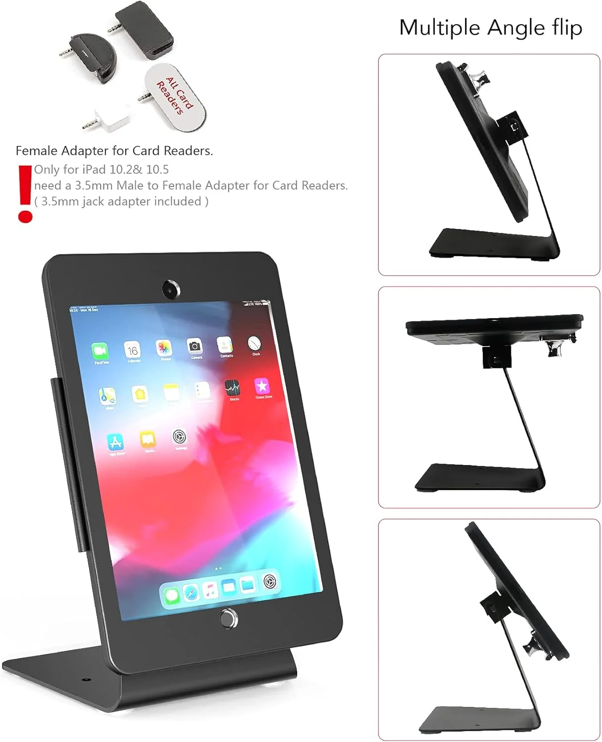 پایه کیوسک امنیتی ضد سرقت رومیزی برای آیپد 10.2 اینچی (نسل نهم 2021، نسل هشتم 2020، نسل هفتم 2019)، با قفل و کلید، طراحی چرخشی 360 درجه افقی یا عمودی (مشکی)