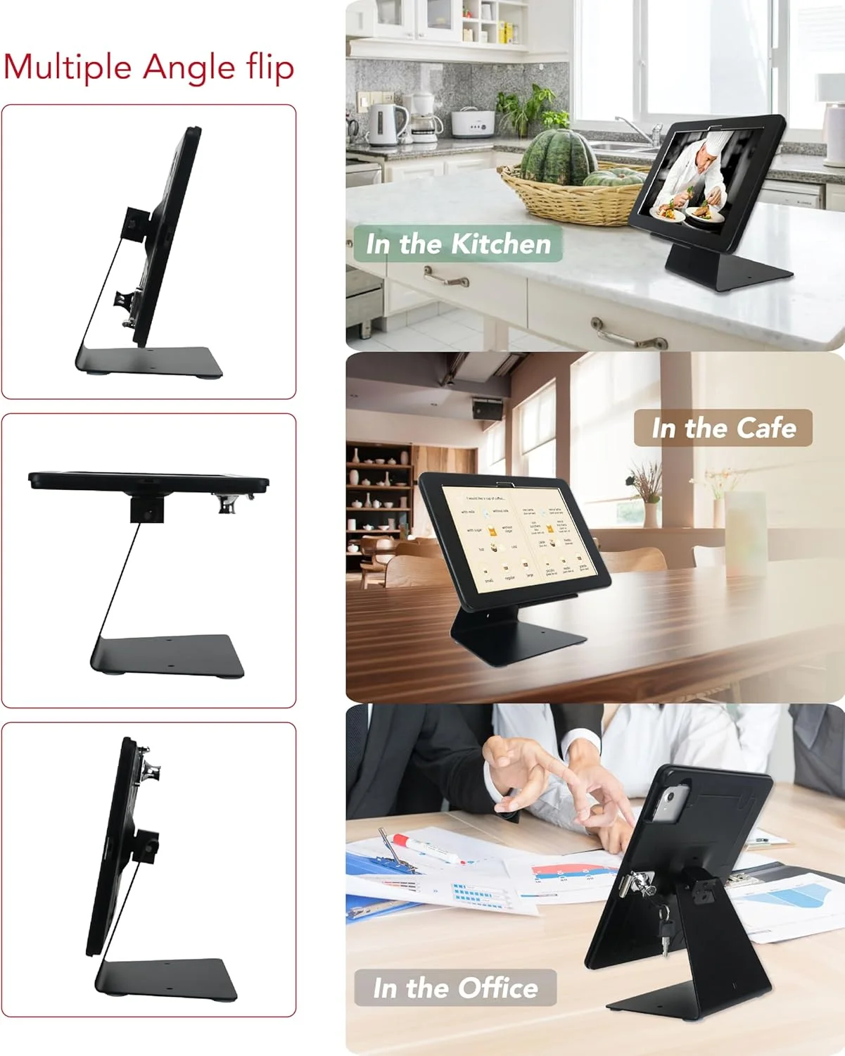 پایه نگهدارنده رومیزی ضد سرقت برای آیپد 11 اینچی (A16) نسل 11 / آیپد 10.9 اینچی نسل 10 (2022)، با قفل و کلید، طراحی چرخشی 360 درجه افقی یا عمودی (مشکی)