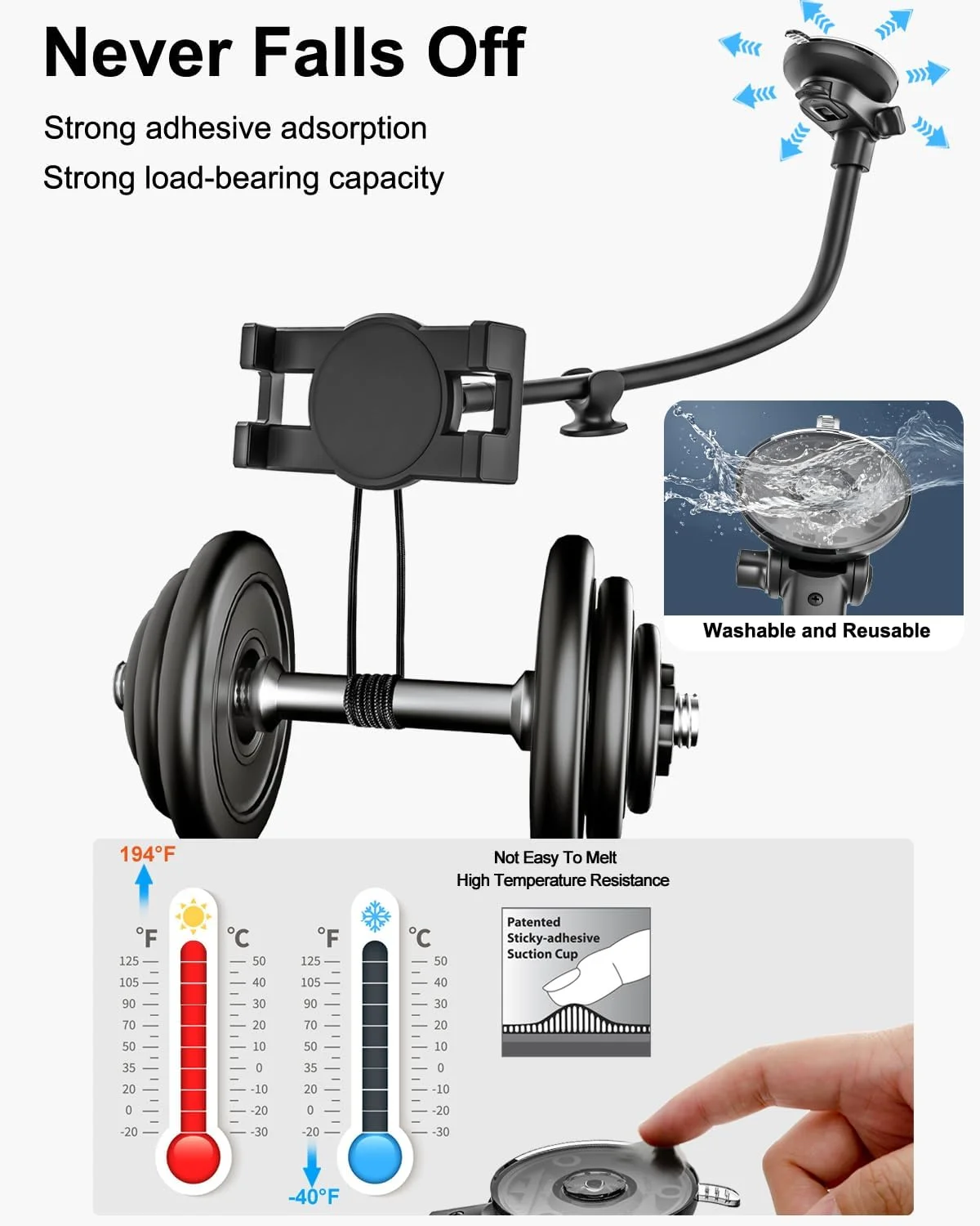 نگهدارنده تبلت وولیی برای داشبورد و شیشه جلوی خودرو [بازوی بلند گردن غازی] پایه مکنده آیپد برای خودرو، پایه تبلت خودرو سازگار با آیپد پرو ایر مینی، گلکسی تب، زد فولد، آیفون، دستگاه های 4.7-11 اینچی