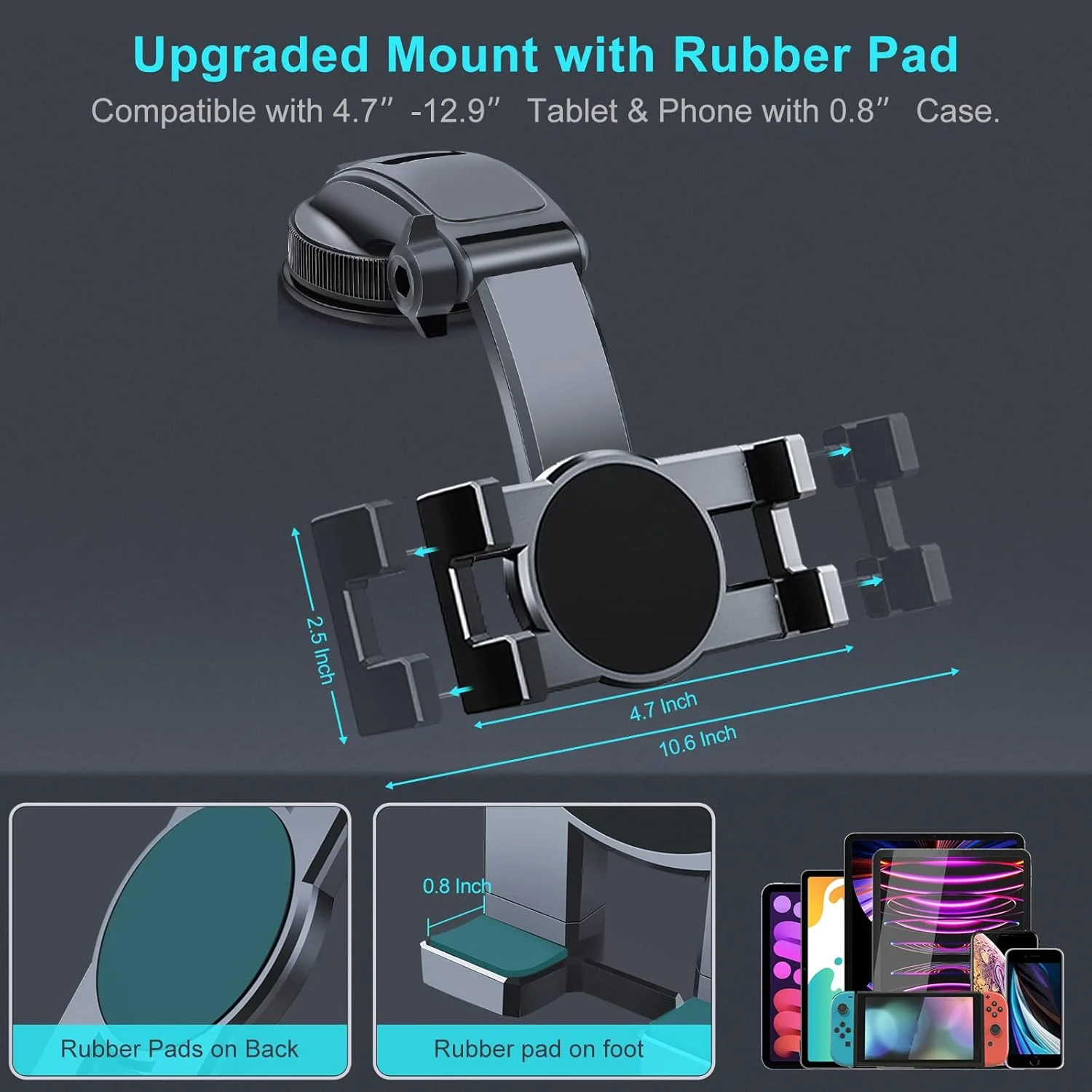 پایه نگهدارنده تبلت داشبورد خودرو، با قابلیت چرخش 360 درجه و مکنده قوی، مناسب برای آیپد پرو 12.9/9.7/11/10.5/Air/Mini 6 5 4 3، سامسونگ گلکسی تب، آیفون 17/16، تبلت و گوشی 4.7 تا 12.9 اینچ