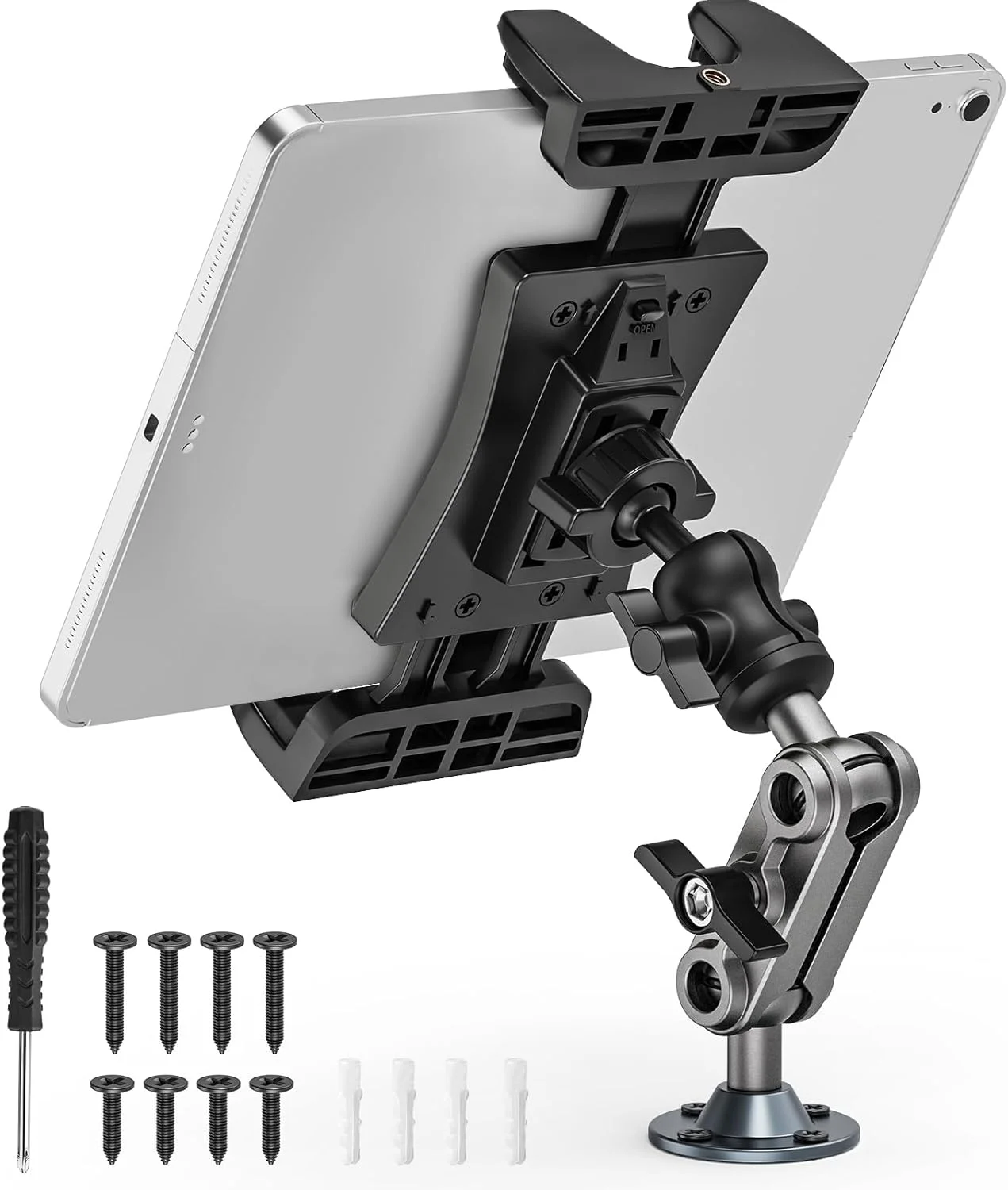 پایه تبلت برای کامیون، نگهدارنده تبلت با پایه دریل سنگین برای داشبورد ماشین، میز، نصب دیواری آشپزخانه، براکت فلزی 360 درجه برای آیپد پرو/ایر/مینی/گلکسی تب/گوشی های 4.7-12.9 اینچی، برای تجارت/خودرو پایه تبلت برای کامیون، نگهدارنده تبلت با پایه دریل سنگین برای داشبورد ماشین، میز، نصب دیواری آشپزخانه، براکت فلزی 360 درجه برای آیپد پرو/ایر/مینی/گلکسی تب/گوشی های 4.7-12.9 اینچی، برای تجارت/خودرو