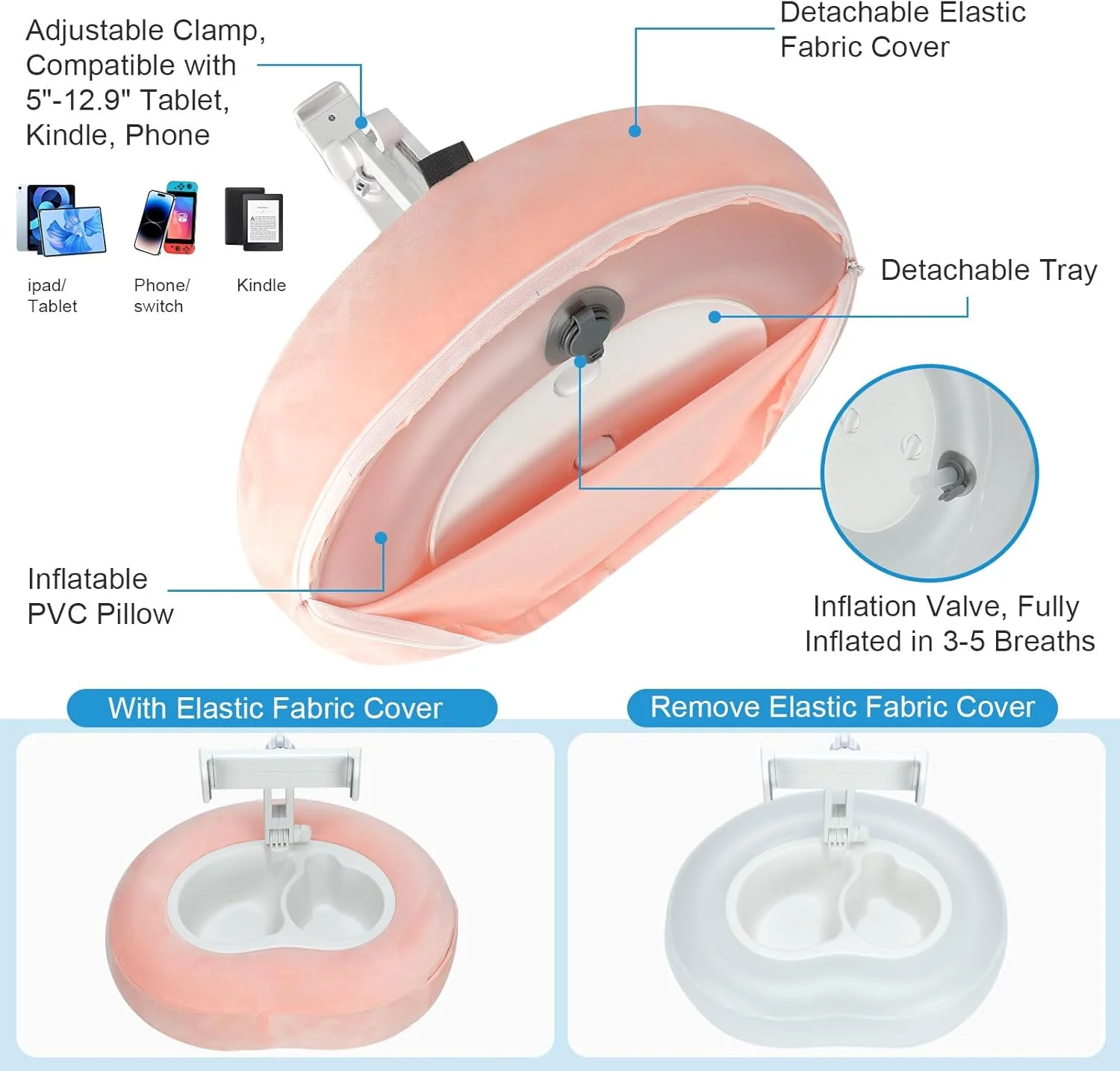 پایه نگهدارنده تبلت و کتابخوان ضد آب چند منظوره برای تخت، مبل، حمام، استخر، قابل حمل و بادی با پارچه جداشدنی، نگهداری آسان و مناسب تمام فصول، مناسب برای دستگاه های 5 تا 12.9 اینچی پایه نگهدارنده تبلت و کتابخوان ضد آب چند منظوره برای تخت، مبل، حمام، استخر، قابل حمل و بادی با پارچه جداشدنی، نگهداری آسان و مناسب تمام فصول، مناسب برای دستگاه های 5 تا 12.9 اینچی