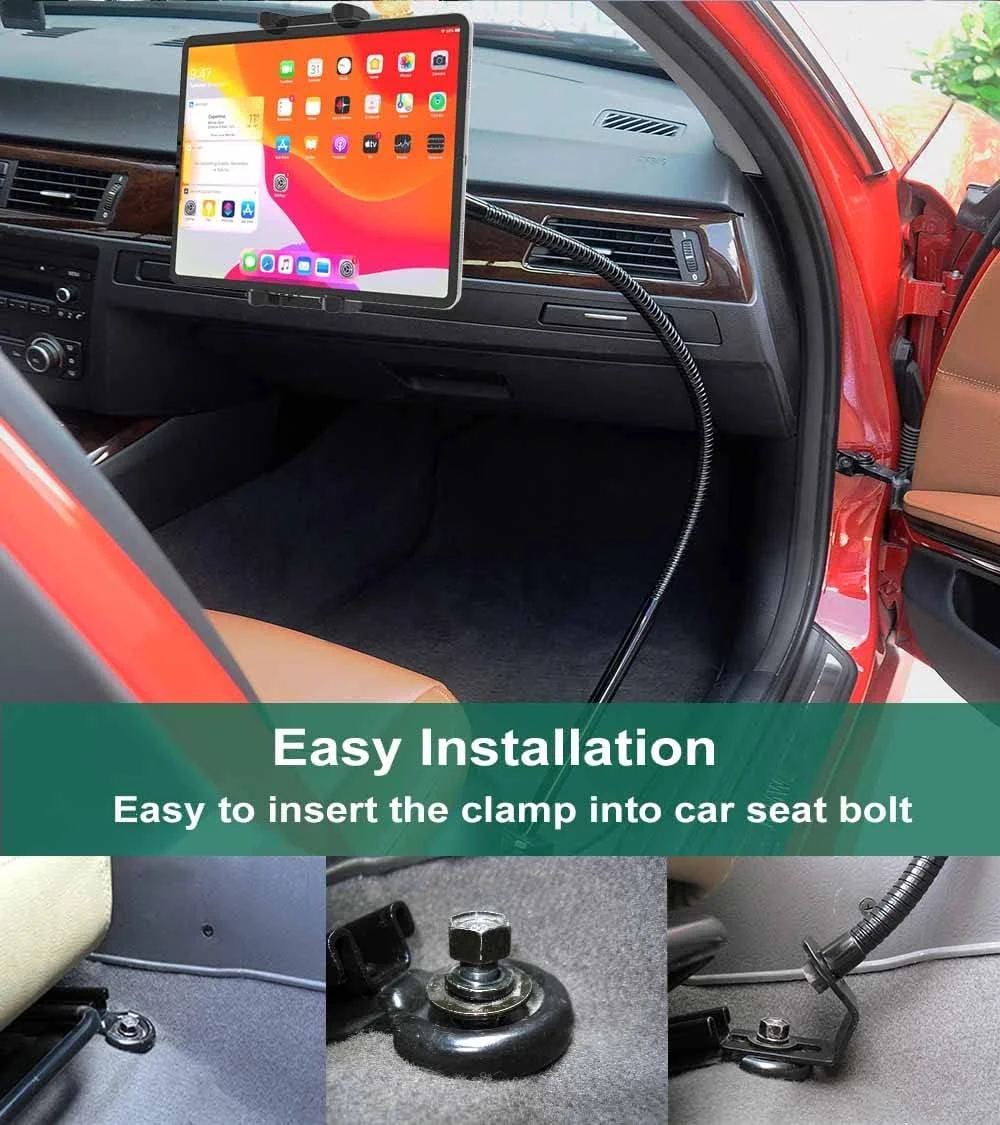 پایه نگهدارنده تبلت و موبایل برای ریل صندلی خودرو، مناسب تبلت و موبایل 4 تا 13 اینچی، بازوی گردنی 50 سانتی‌متری مقاوم برای آیپد پرو 12.9 11 ایر مینی، سامسونگ تب، گلکسی زد فولد 4، آیفون