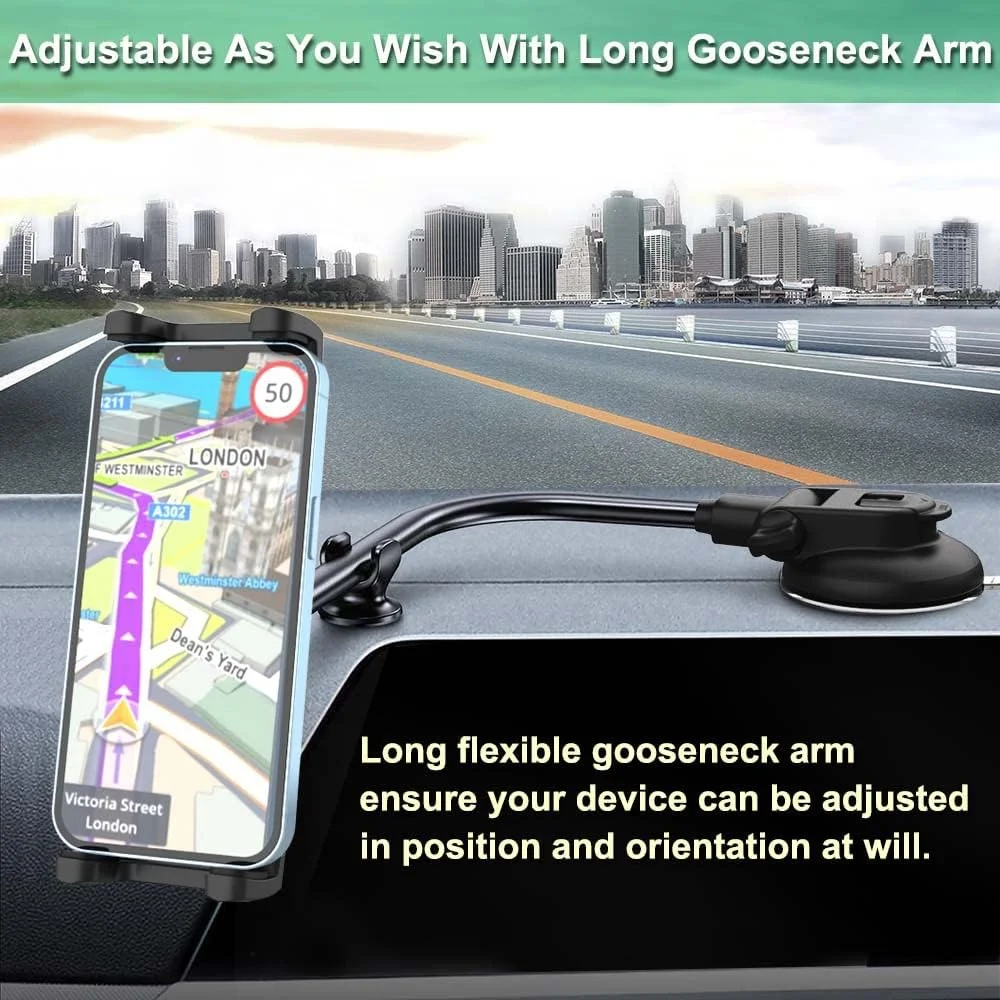 پایه تبلت و گوشی برای شیشه جلوی خودرو، بازوی بلند 40 سانتی‌متری گردن‌غازی با قفل و مکنده ضد لرزش مناسب برای آیپد پرو 12.9 ایر مینی، گلکسی زد فولد 4 3، فایر اچ‌دی (مناسب برای تبلت و گوشی 4 تا 13 اینچ)