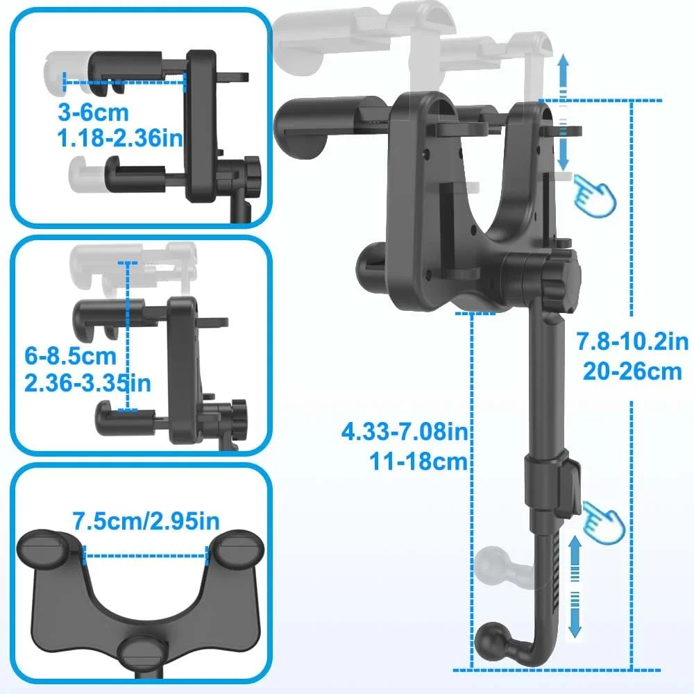 پایه نگهدارنده گوشی و تبلت آینه عقب خودرو مناسب برای آیپد و تلفن همراه 4 تا 13 اینچی، پایه نگهدارنده آینه عقب خودرو با قابلیت چرخش 360 درجه برای آیپد پرو 12.9 ایر مینی، گلکسی زد فولد 4 3، آیفون و غیره