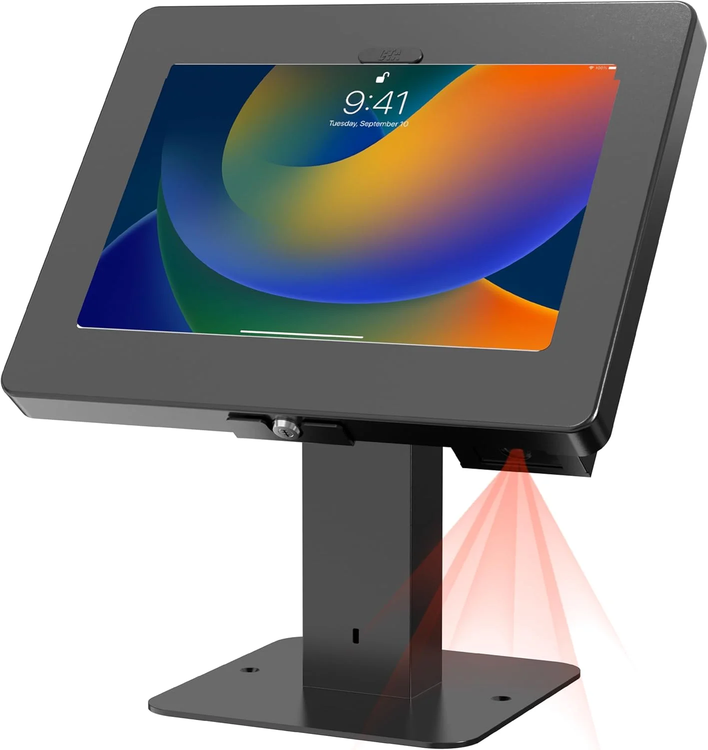 پایه رومیزی POS چرخان CTA Digital با محفظه امنیتی و اسکنر بارکد برای آیپد نسل دهم A16، آیپد ایر 11 اینچی M3 و M2، پرو 11 اینچی، گلکسی تب A7 و غیره - مشکی (PAD-RSDMP2D)