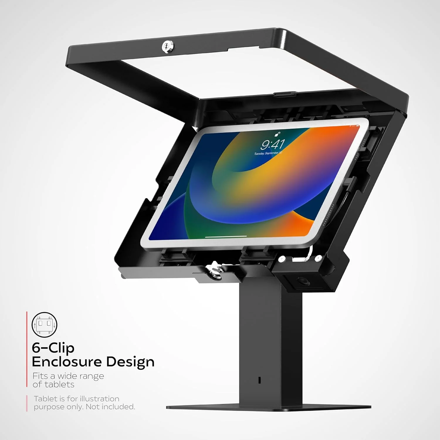 پایه رومیزی POS چرخان CTA Digital با محفظه امنیتی و اسکنر بارکد برای آیپد نسل دهم A16، آیپد ایر 11 اینچی M3 و M2، پرو 11 اینچی، گلکسی تب A7 و غیره - مشکی (PAD-RSDMP2D)