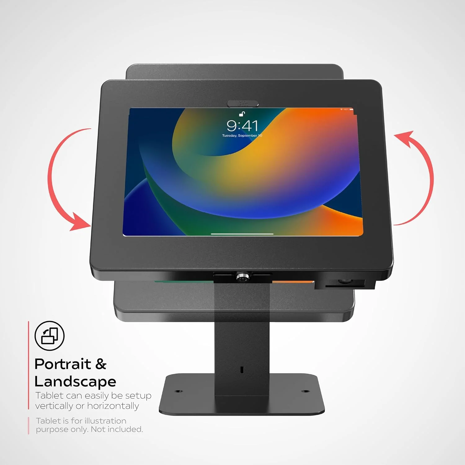 پایه رومیزی POS چرخان CTA Digital با محفظه امنیتی و اسکنر بارکد برای آیپد نسل دهم A16، آیپد ایر 11 اینچی M3 و M2، پرو 11 اینچی، گلکسی تب A7 و غیره - مشکی (PAD-RSDMP2D)