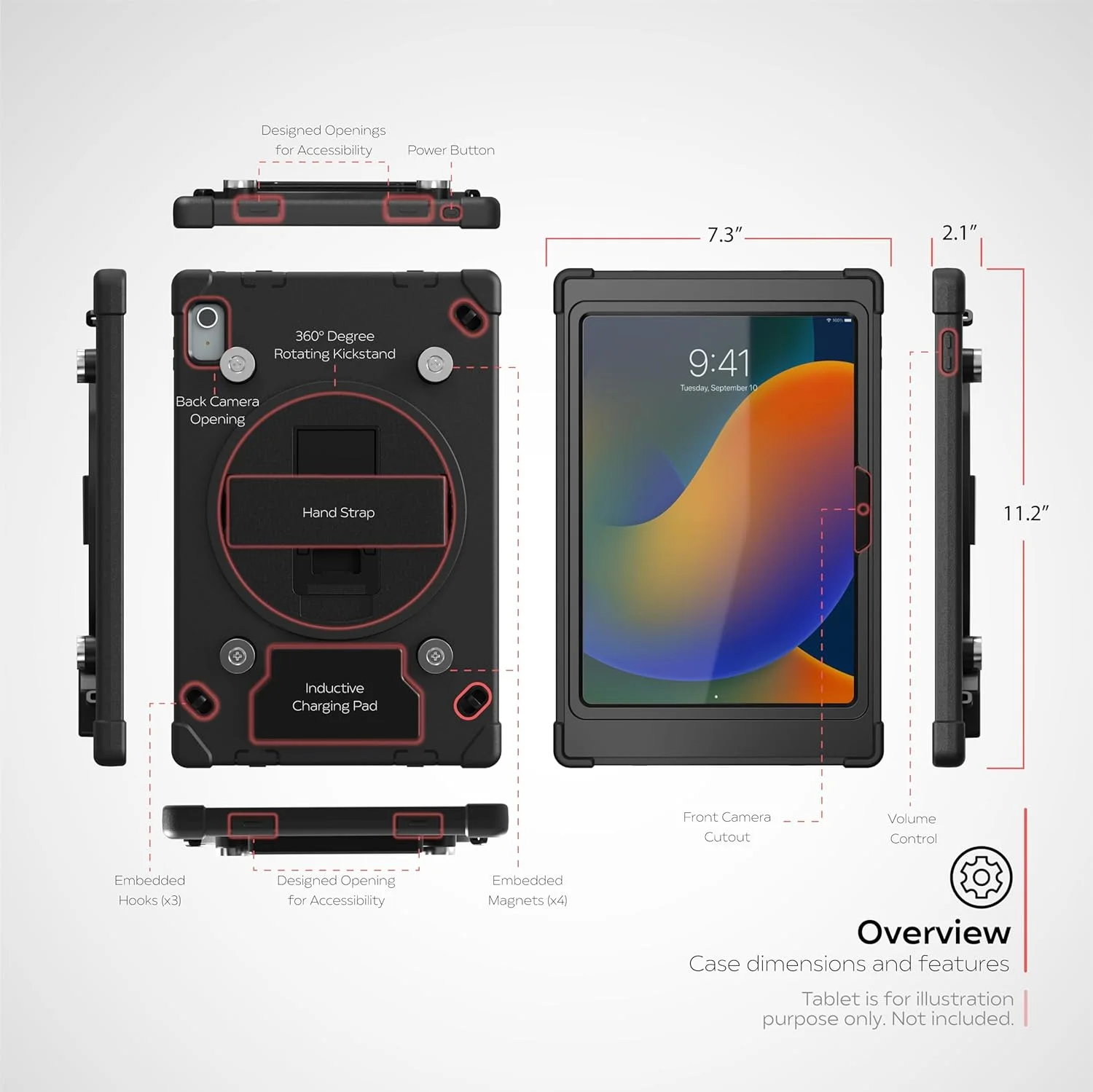 پایه کیوسک امنیتی بی سیم CTA Digital با قابلیت رهاسازی سریع VESA و شارژ القایی بی سیم برای آیپد نسل دهم 10.9 اینچی و تبلت های 10.9 اینچی دیگر - مشکی (PAD-ICCTKS109)