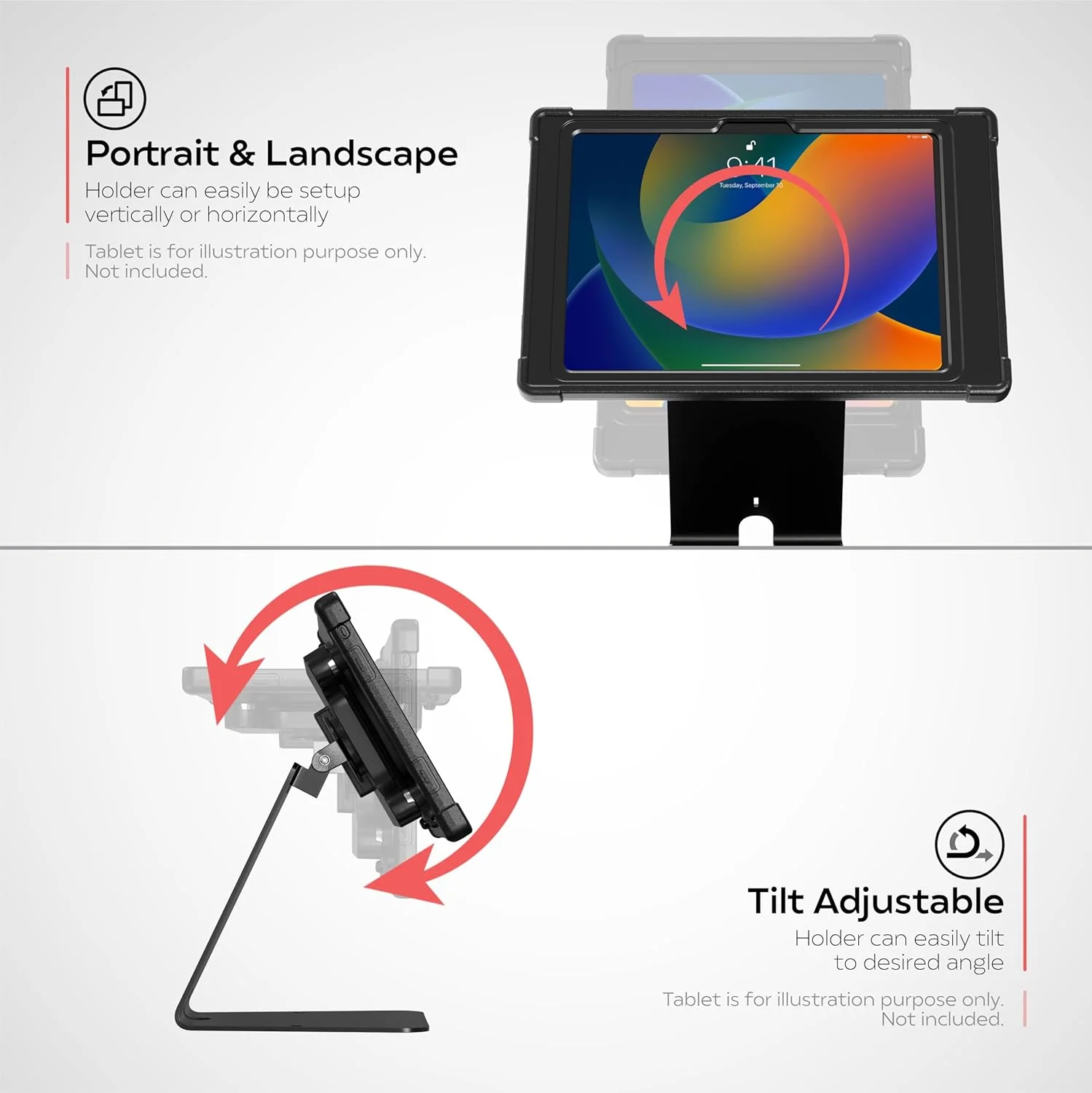 پایه کیوسک امنیتی بی سیم CTA Digital با قابلیت رهاسازی سریع VESA و شارژ القایی بی سیم برای آیپد نسل دهم 10.9 اینچی و تبلت های 10.9 اینچی دیگر - مشکی (PAD-ICCTKS109)