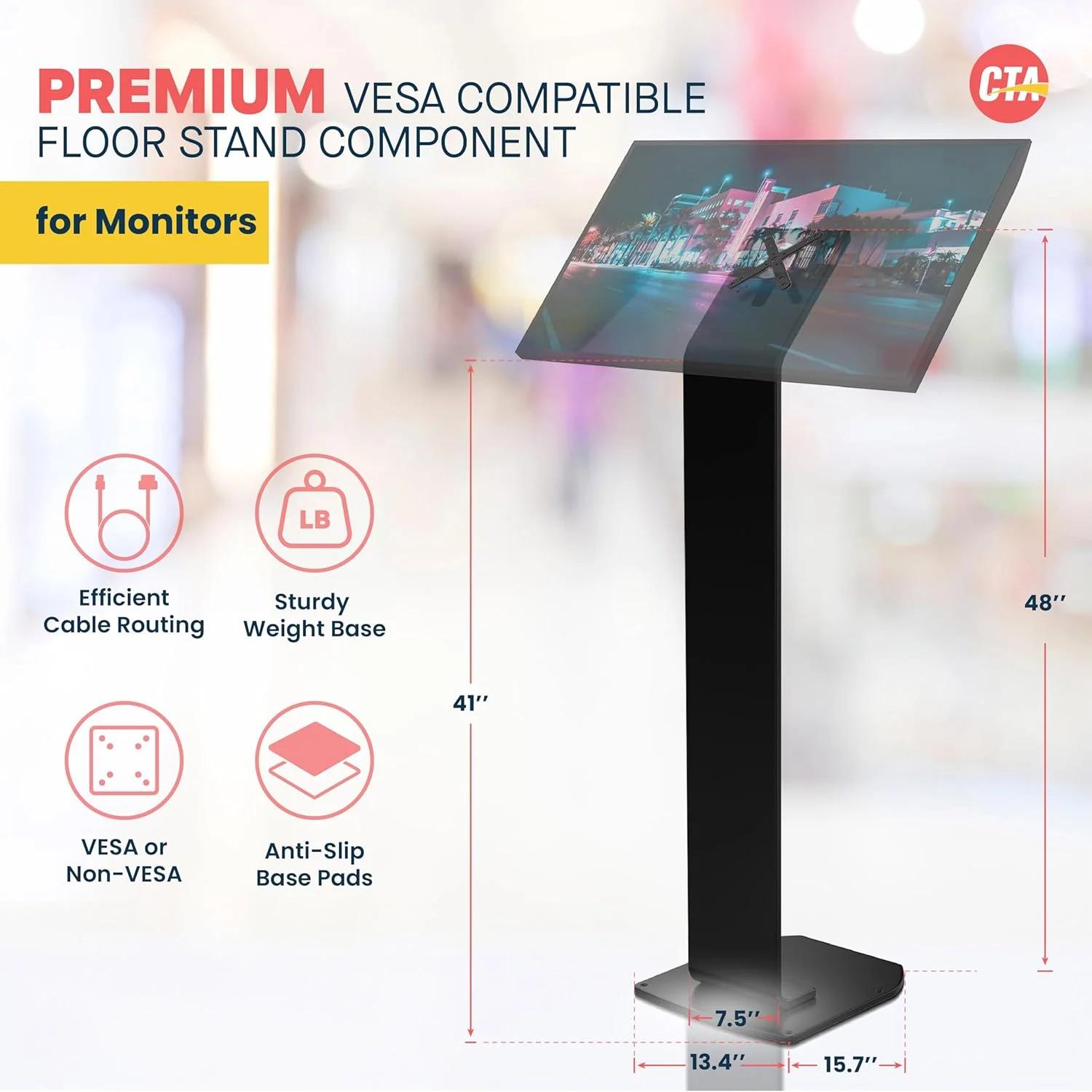 پایه ایستاده کیوسک - پایه ایستاده سنگین وزن CTA سازگار با VESA با سیستم مسیریابی کابل داخلی و پد مقاوم در برابر خراش روی پایه وزنی و قابلیت های کیتینگ (ADD-PARAFS) - مشکی