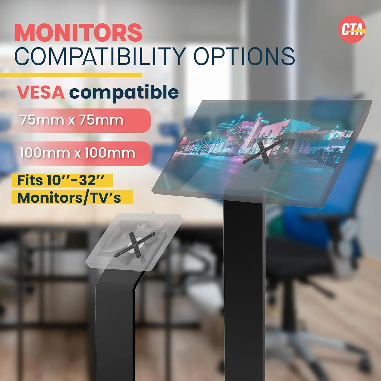 پایه ایستاده کیوسک - پایه ایستاده سنگین وزن CTA سازگار با VESA با سیستم مسیریابی کابل داخلی و پد مقاوم در برابر خراش روی پایه وزنی و قابلیت های کیتینگ (ADD-PARAFS) - مشکی