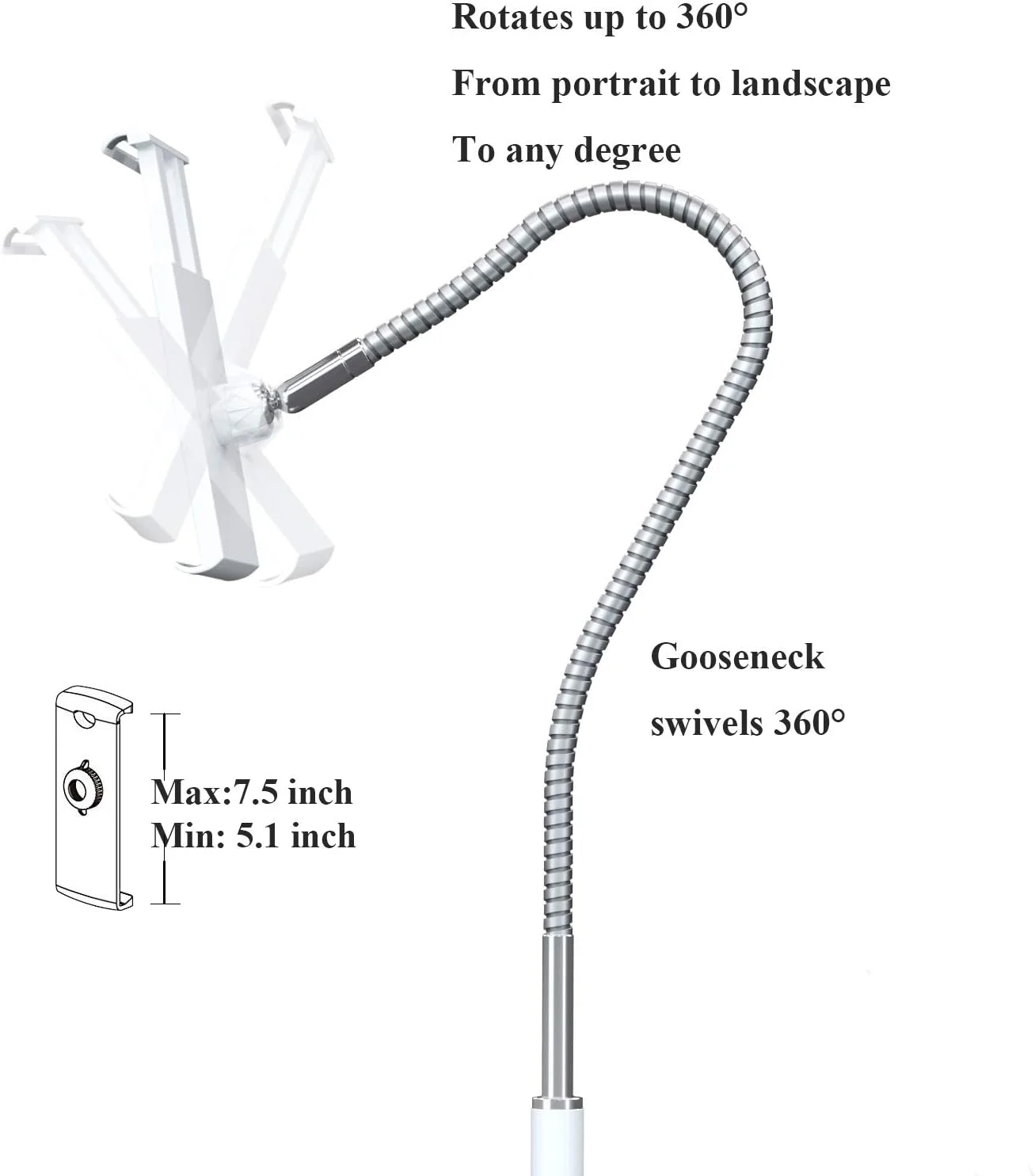 پایه نگهدارنده تبلت با گردن غازی انعطاف پذیر و پایه آلومینیومی پایدار مناسب برای تلفن های هوشمند و تبلت های 3.5 تا 10.6 اینچی - سفید