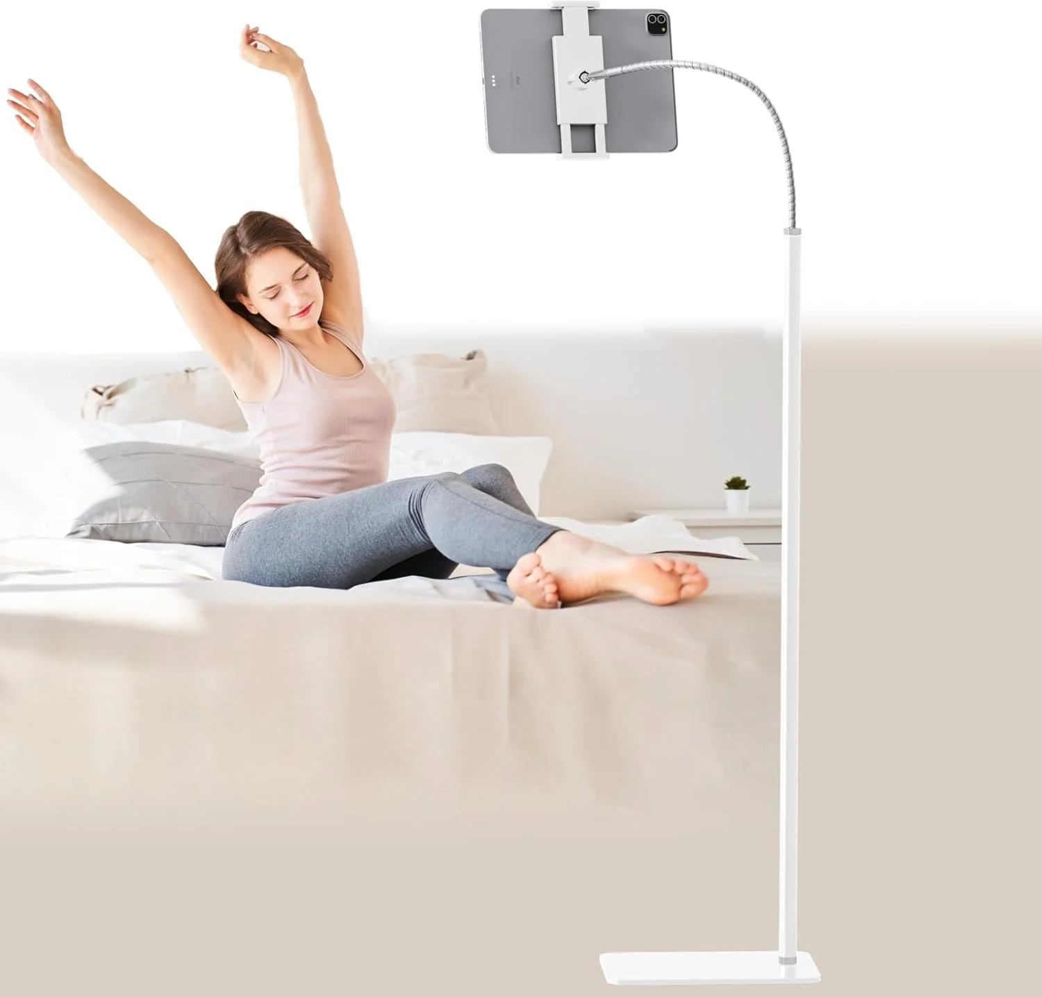 پایه نگهدارنده تبلت با گردن غازی انعطاف پذیر و پایه پایدار، سازگار با تبلت و تلفن های همراه (3.5''-9.7'')، سفید