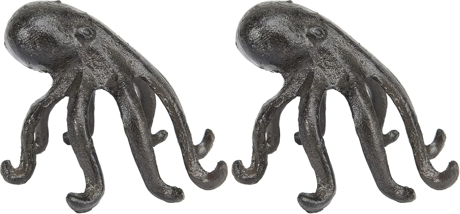 مجسمه осьминог فانتزی Creative Co-Op از جنس چدن، نگهدارنده تلفن/تبلت، قهوه ای تیره (بسته 2 عددی)