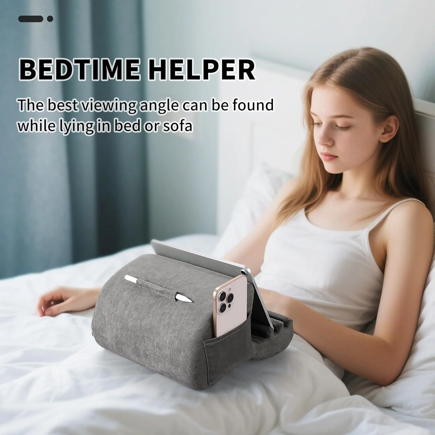 پایه نگهدارنده تبلت CreaDream، بالشتک تبلت برای آیپد، نگهدارنده تبلت برای تخت، دامان و میز با 3 زاویه دید، لوازم جانبی تبلت سازگار با تبلت های 4-13 اینچی، کیندل، گلکسی تب، کتابخوان الکترونیکی (خاکستری)